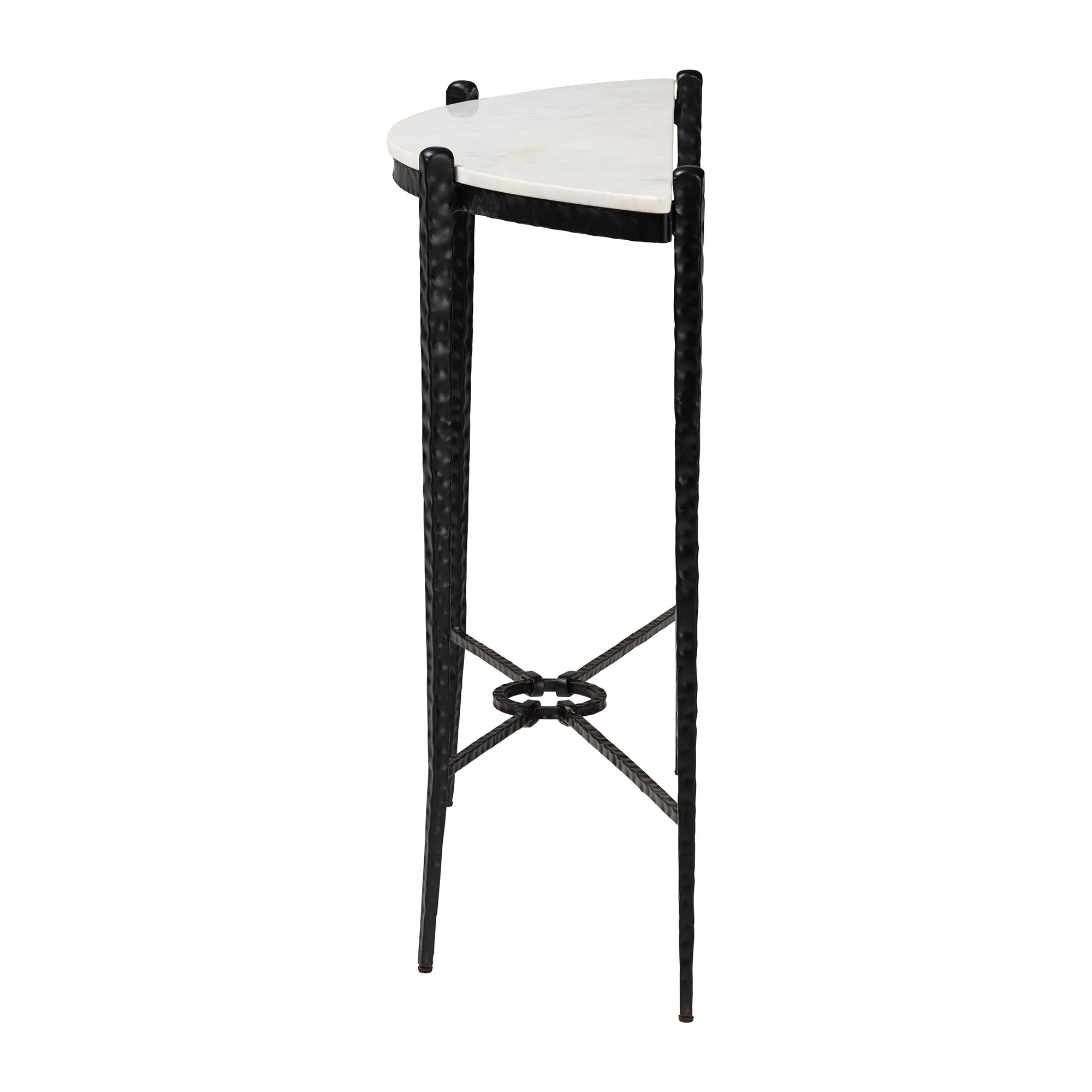 Baxton Studio Caledon Marble Console Table - Modern Rustic Accent Table with Hand-Forged Metal Frame and Half-Moon Tabletop