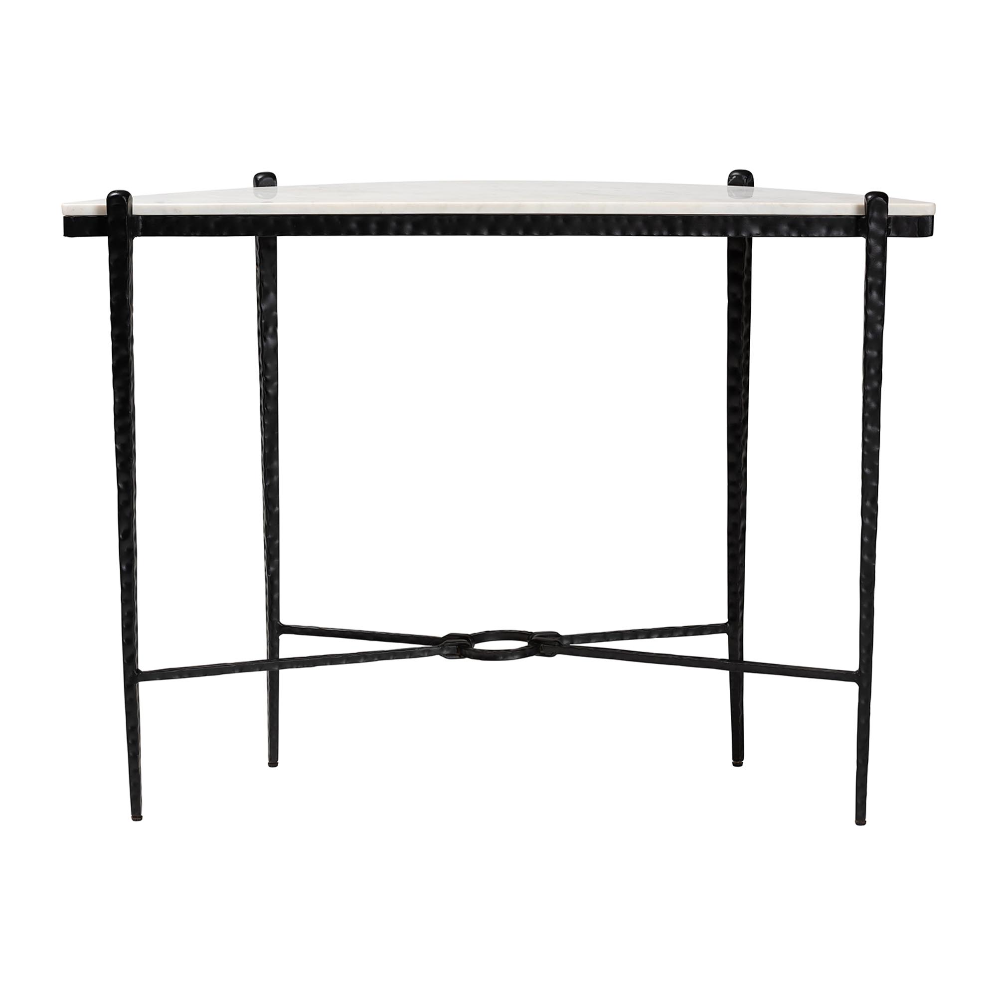 Baxton Studio Caledon Marble Console Table - Modern Rustic Accent Table with Hand-Forged Metal Frame and Half-Moon Tabletop