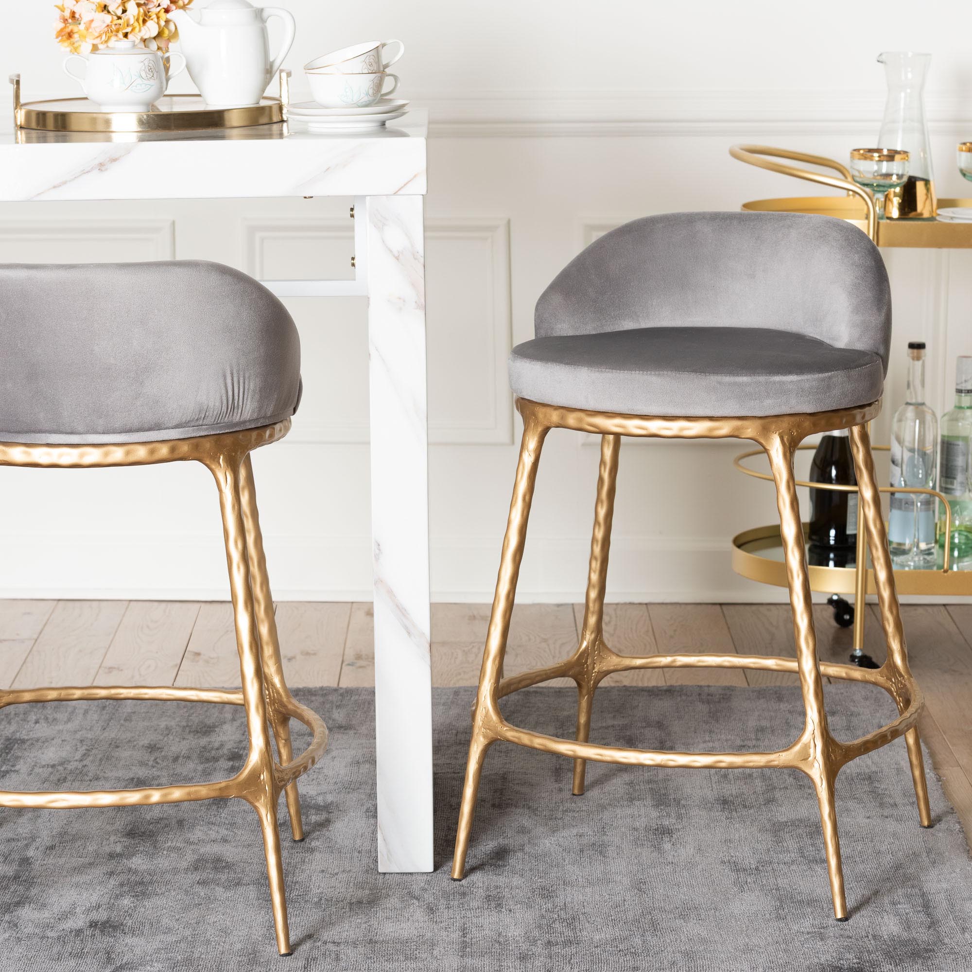Baxton Studio Aarush Counter Stool - Modern Rustic Seating with Hand-Forged Metal Frame and Low Back for Kitchen Island or Lounge