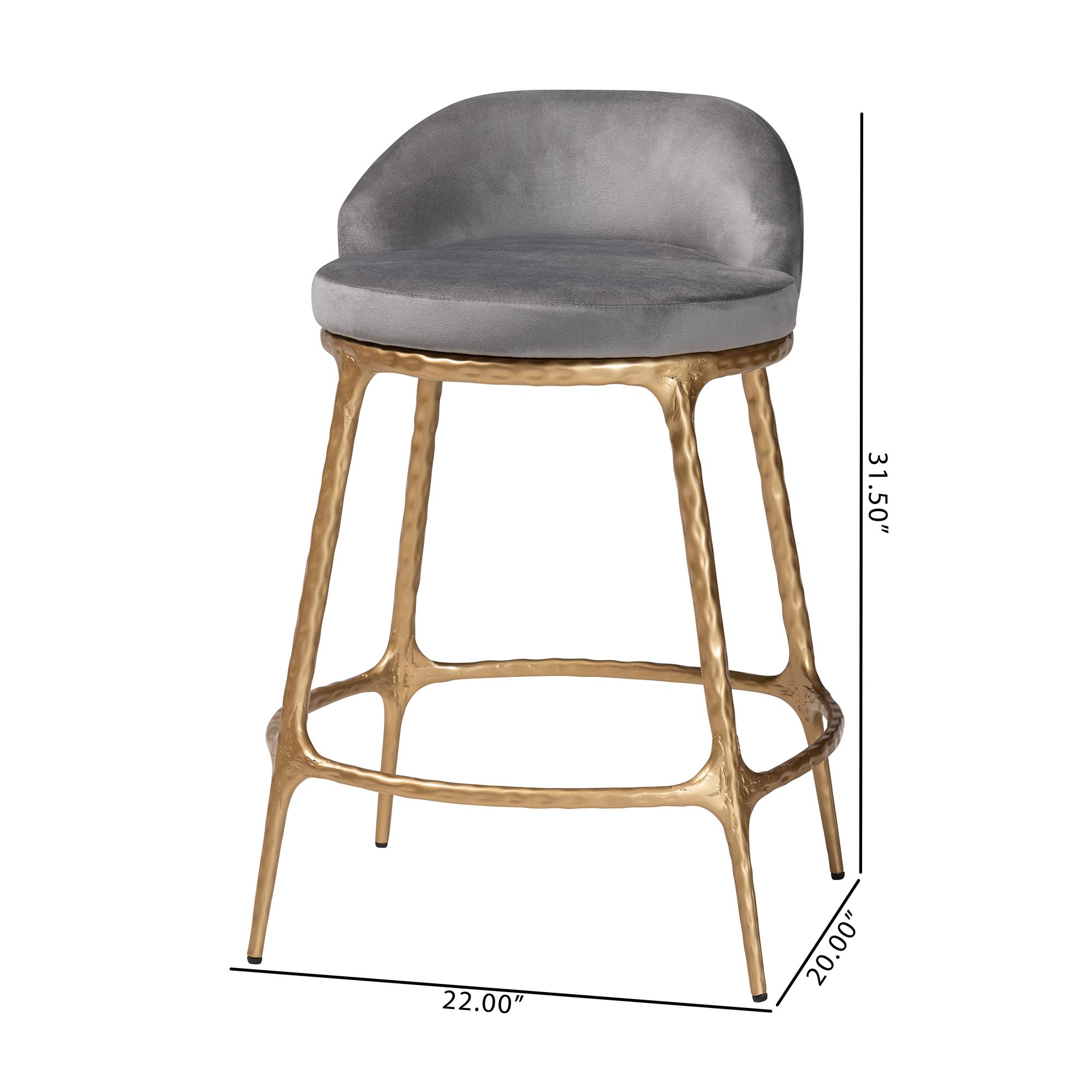 Baxton Studio Aarush Counter Stool - Modern Rustic Seating with Hand-Forged Metal Frame and Low Back for Kitchen Island or Lounge