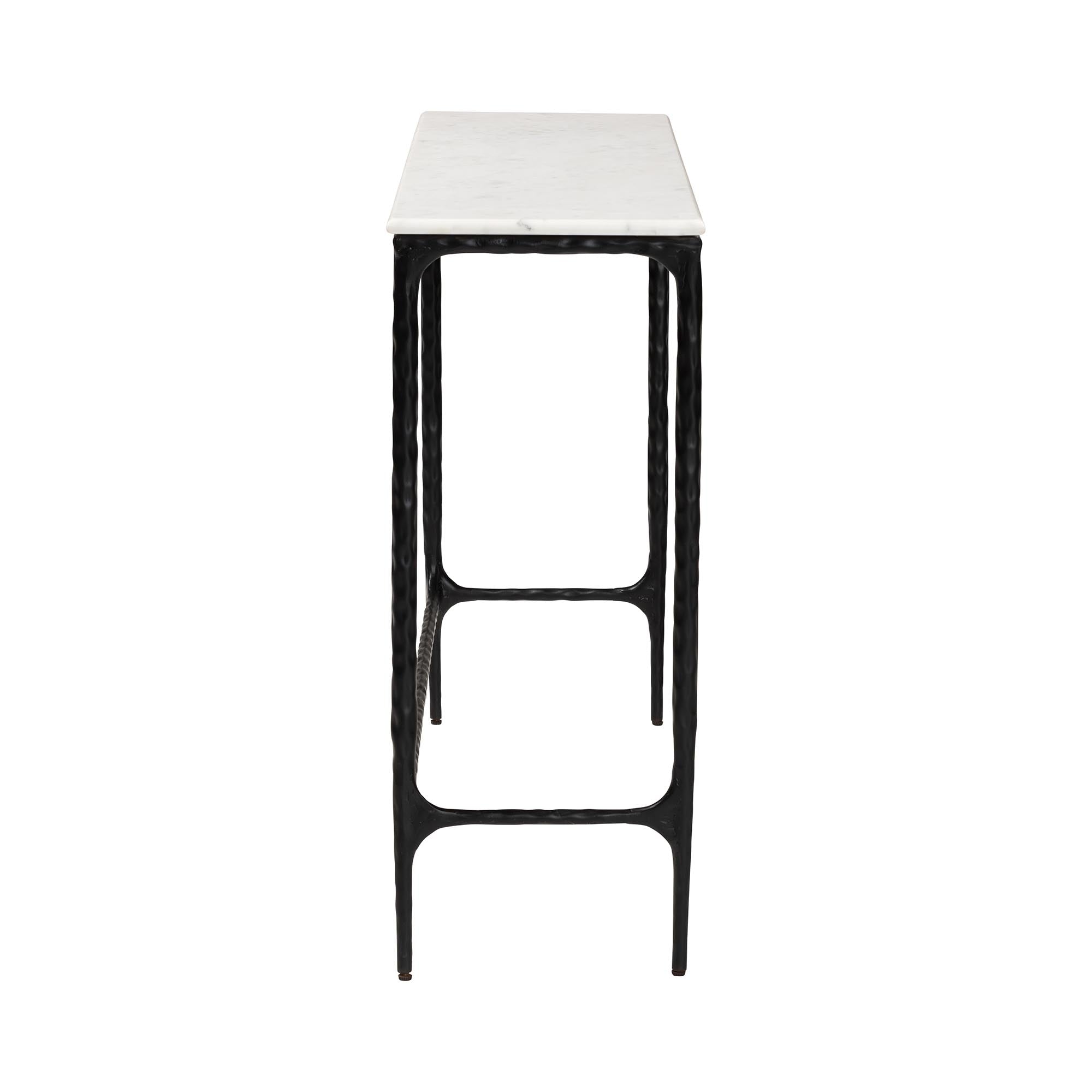 Baxton Studio Edsel Marble Console Table - Modern Rustic Accent Table with Hand-Forged Metal Frame for Living Room or Entryway, Rectangle