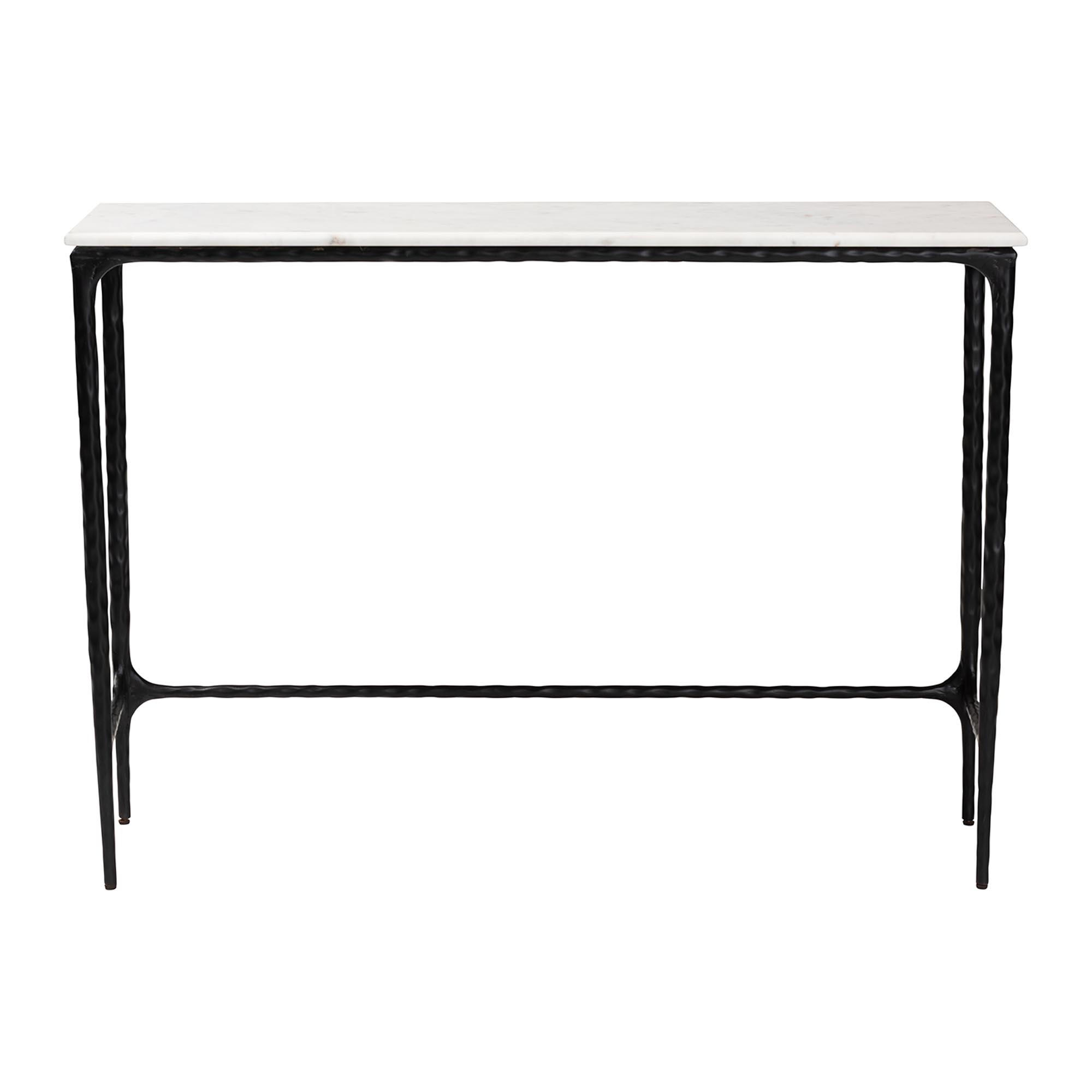 Baxton Studio Edsel Marble Console Table - Modern Rustic Accent Table with Hand-Forged Metal Frame for Living Room or Entryway, Rectangle