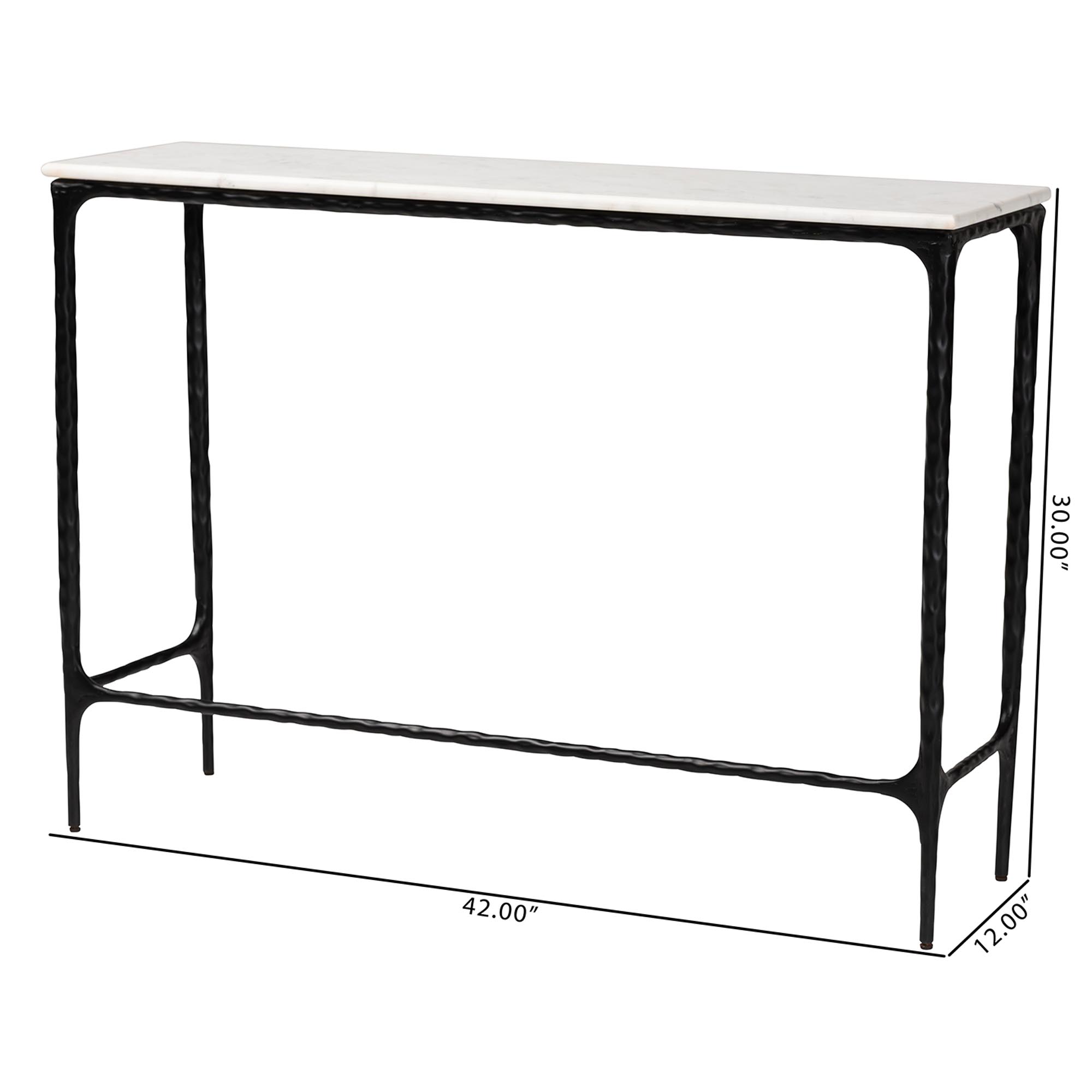 Baxton Studio Edsel Marble Console Table - Modern Rustic Accent Table with Hand-Forged Metal Frame for Living Room or Entryway, Rectangle