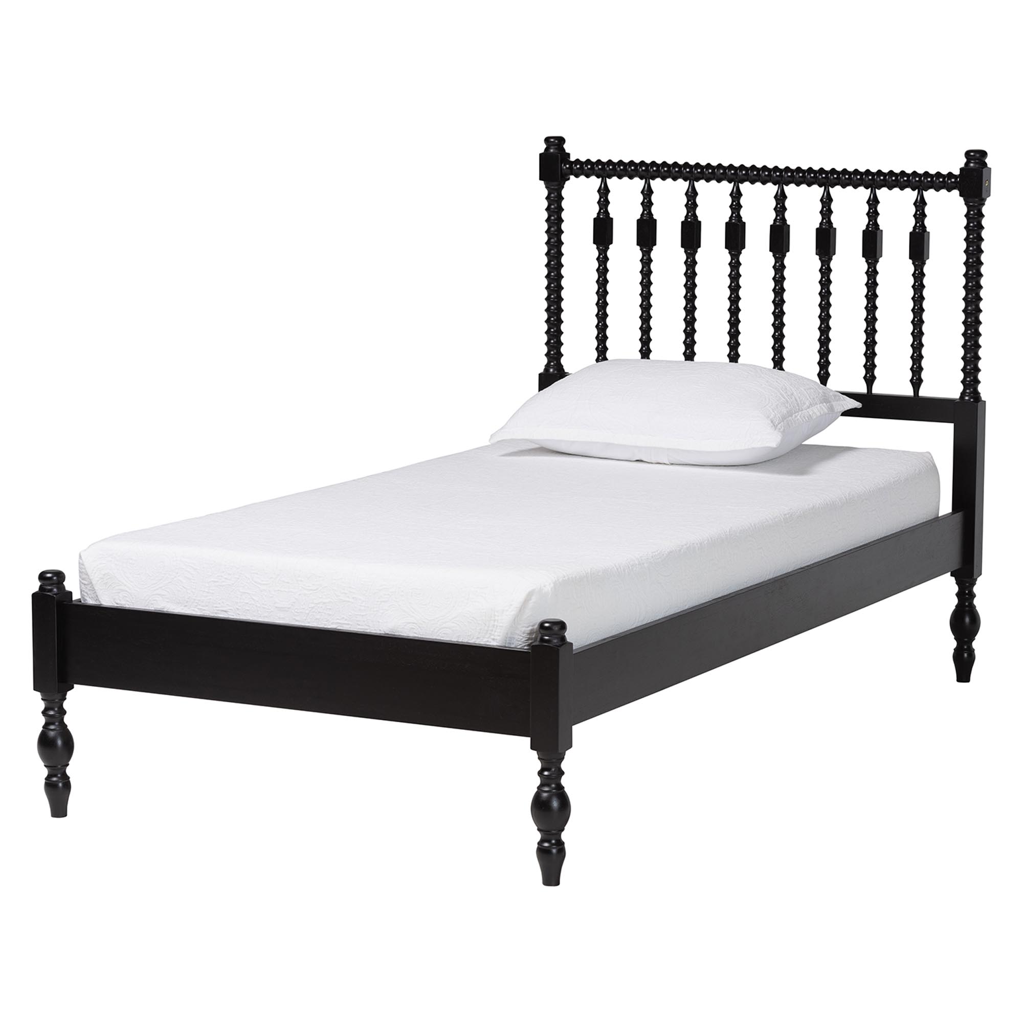 Baxton Studio Callison Spindle 4-Piece Bedroom Set - Farmhouse Platform Bed with Matching Dresser and 2-Drawer Nightstands, Black, Twin