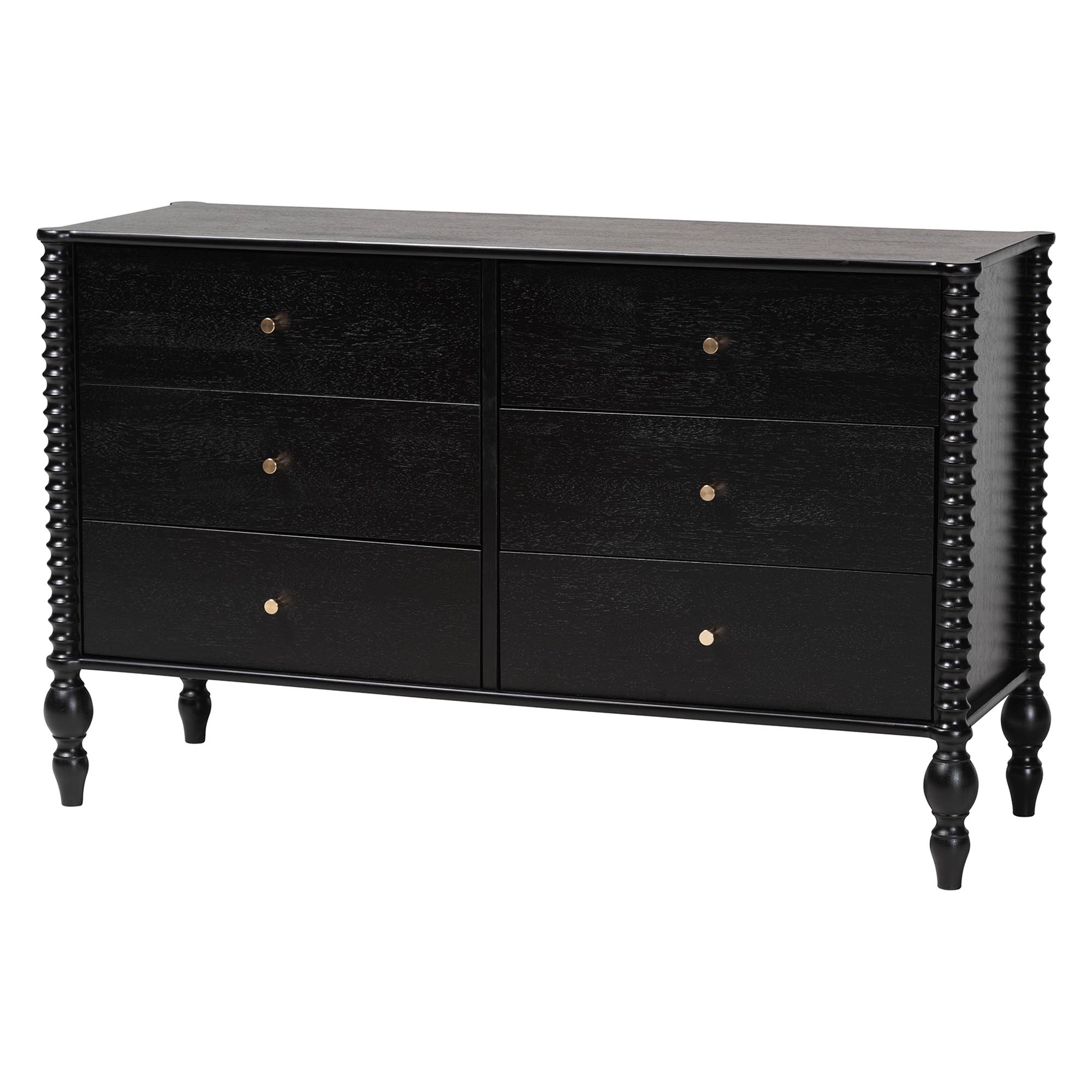 Baxton Studio Callison Spindle 4-Piece Bedroom Set - Farmhouse Platform Bed with Matching Dresser and 2-Drawer Nightstands, Black, Twin