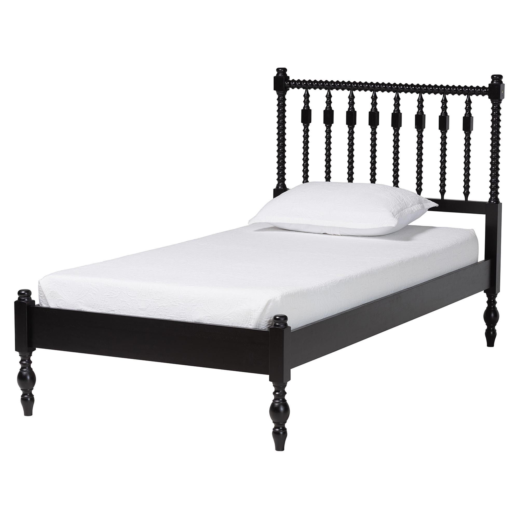 Baxton Studio Denita Spindle 4-Piece Bedroom Set - Farmhouse Platform Bed with Matching Dresser and 1-Drawer Nightstands, Black, Twin
