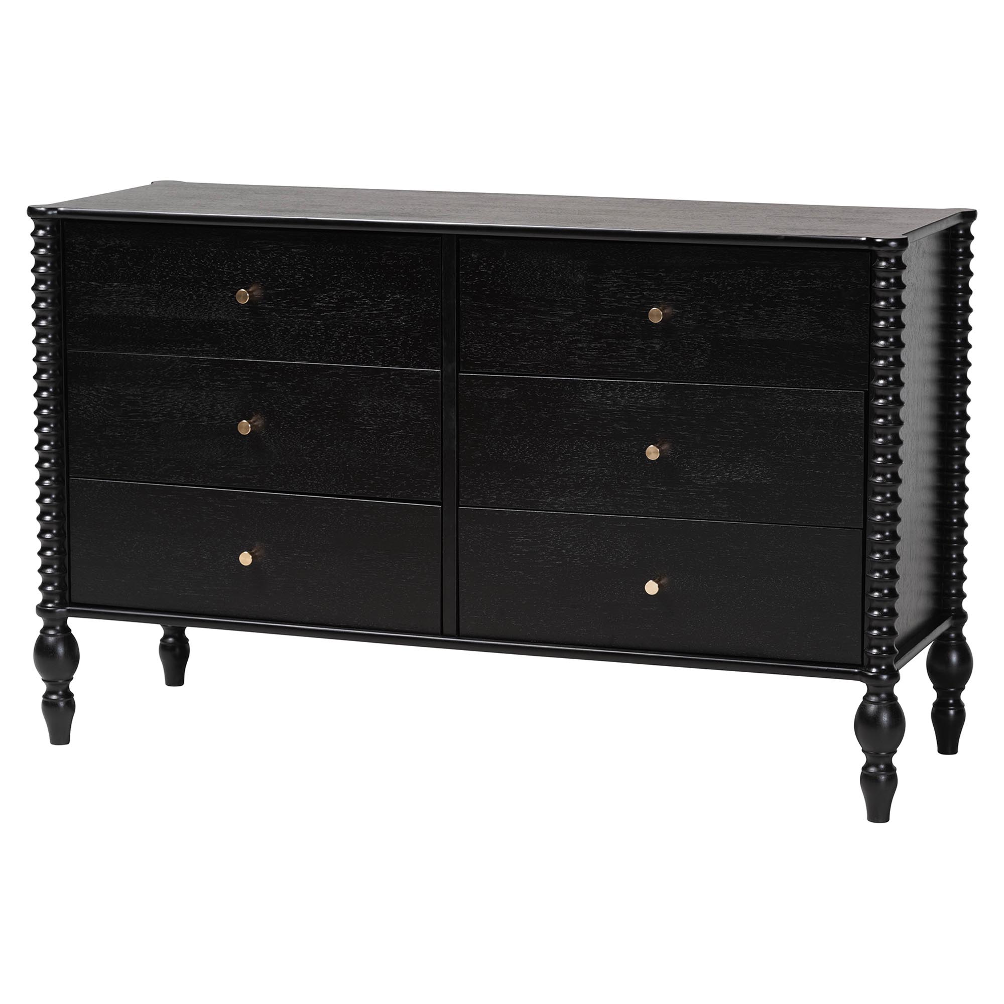 Baxton Studio Denita Spindle 4-Piece Bedroom Set - Farmhouse Platform Bed with Matching Dresser and 1-Drawer Nightstands, Black, Twin