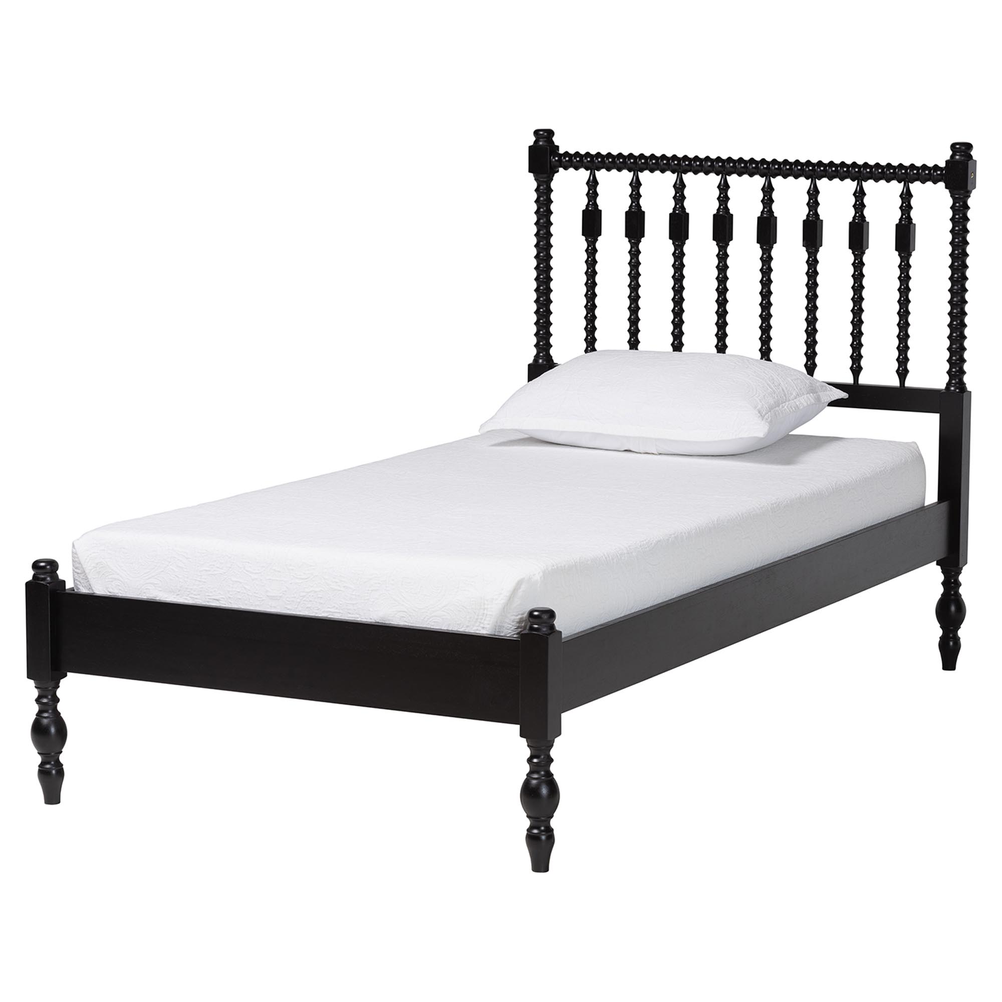 Baxton Studio Callison Spindle 5-Piece Bedroom Set - Farmhouse Platform Bed with Matching Dresser, Chest, and 2-Drawer Nightstands, Black. Twin