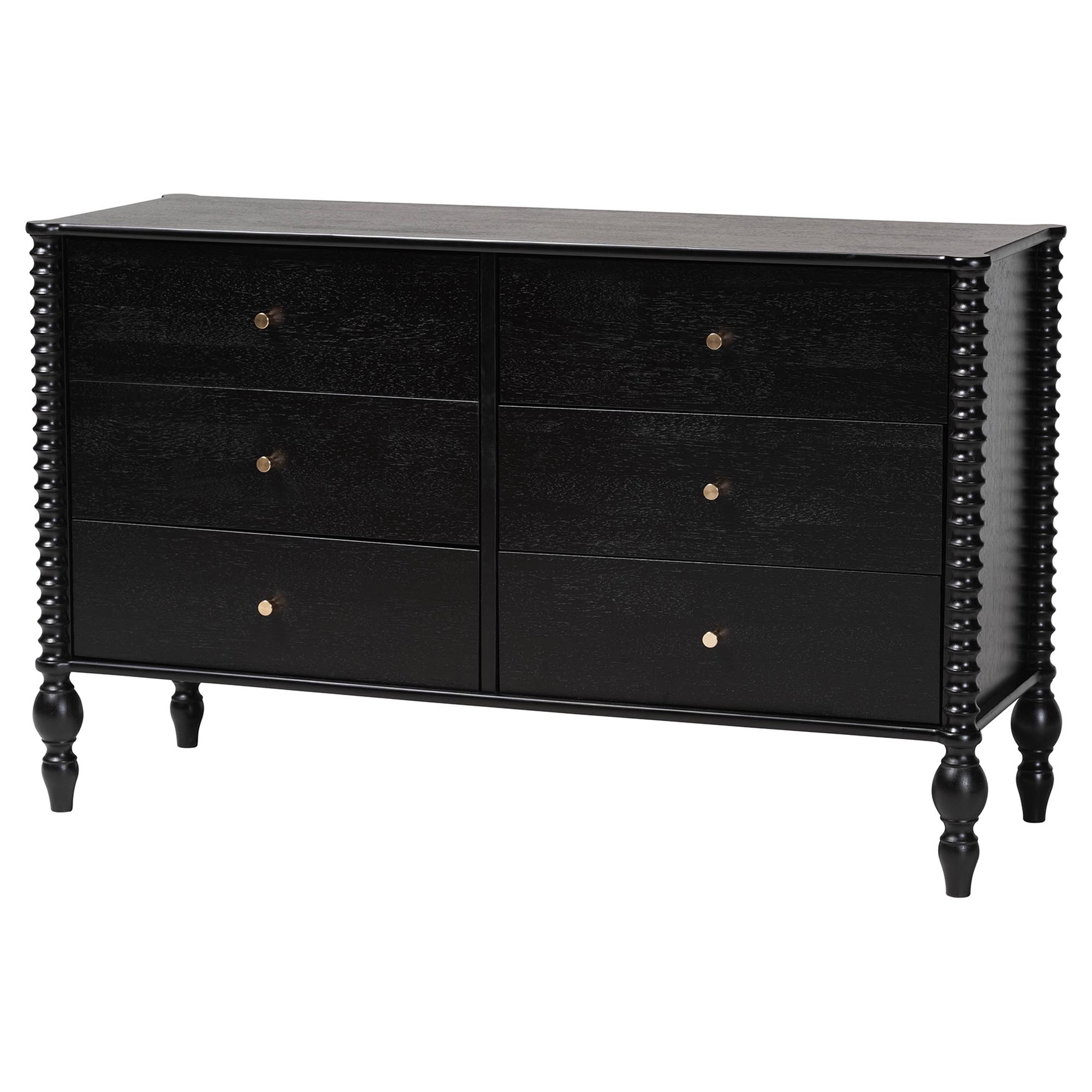 Baxton Studio Callison Spindle 5-Piece Bedroom Set - Farmhouse Platform Bed with Matching Dresser, Chest, and 2-Drawer Nightstands, Black. Twin