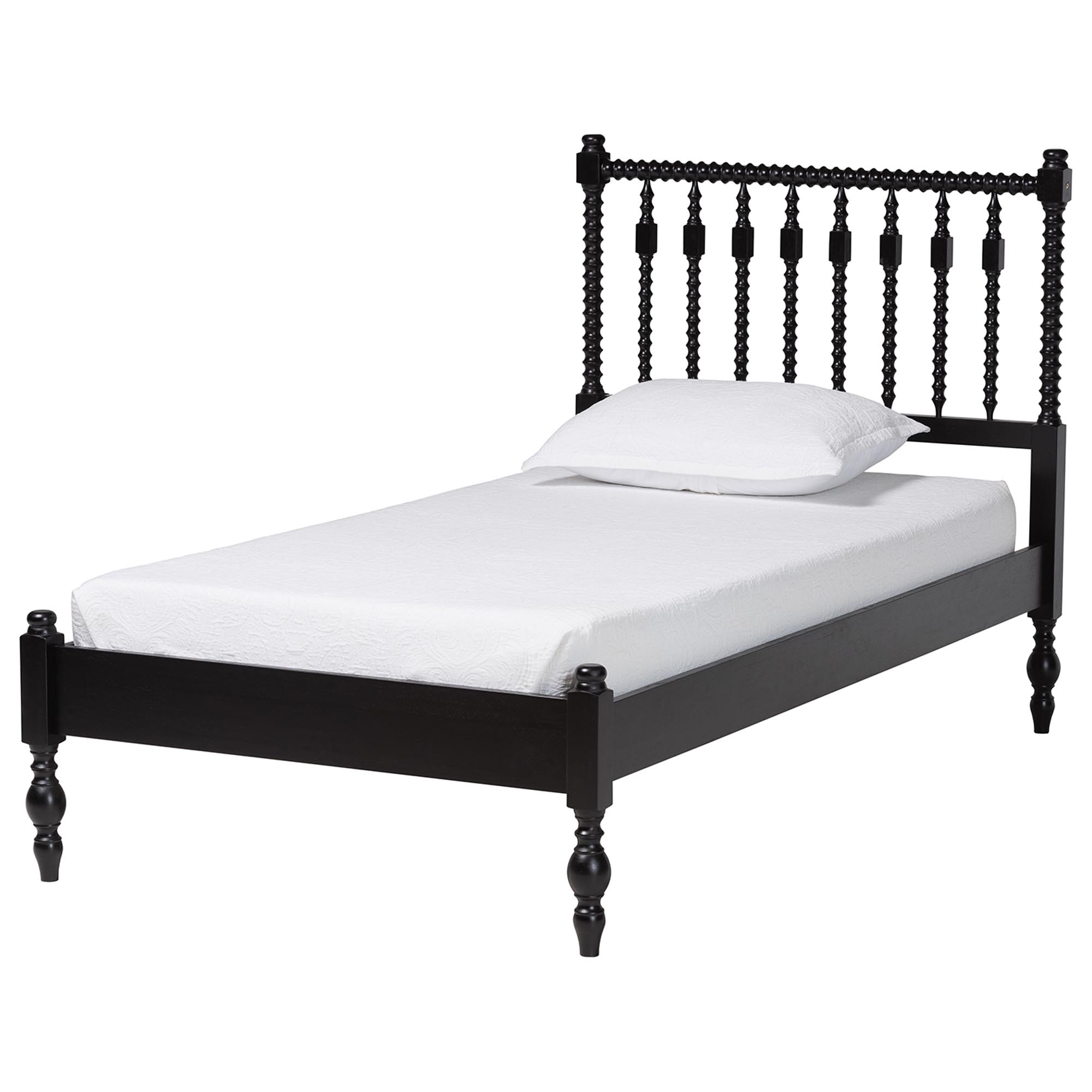 Baxton Studio Denita Spindle 4-Piece Bedroom Set - Farmhouse Platform Bed with Matching Dresser, Chest, and 1-Drawer Nightstand, Black, Twin