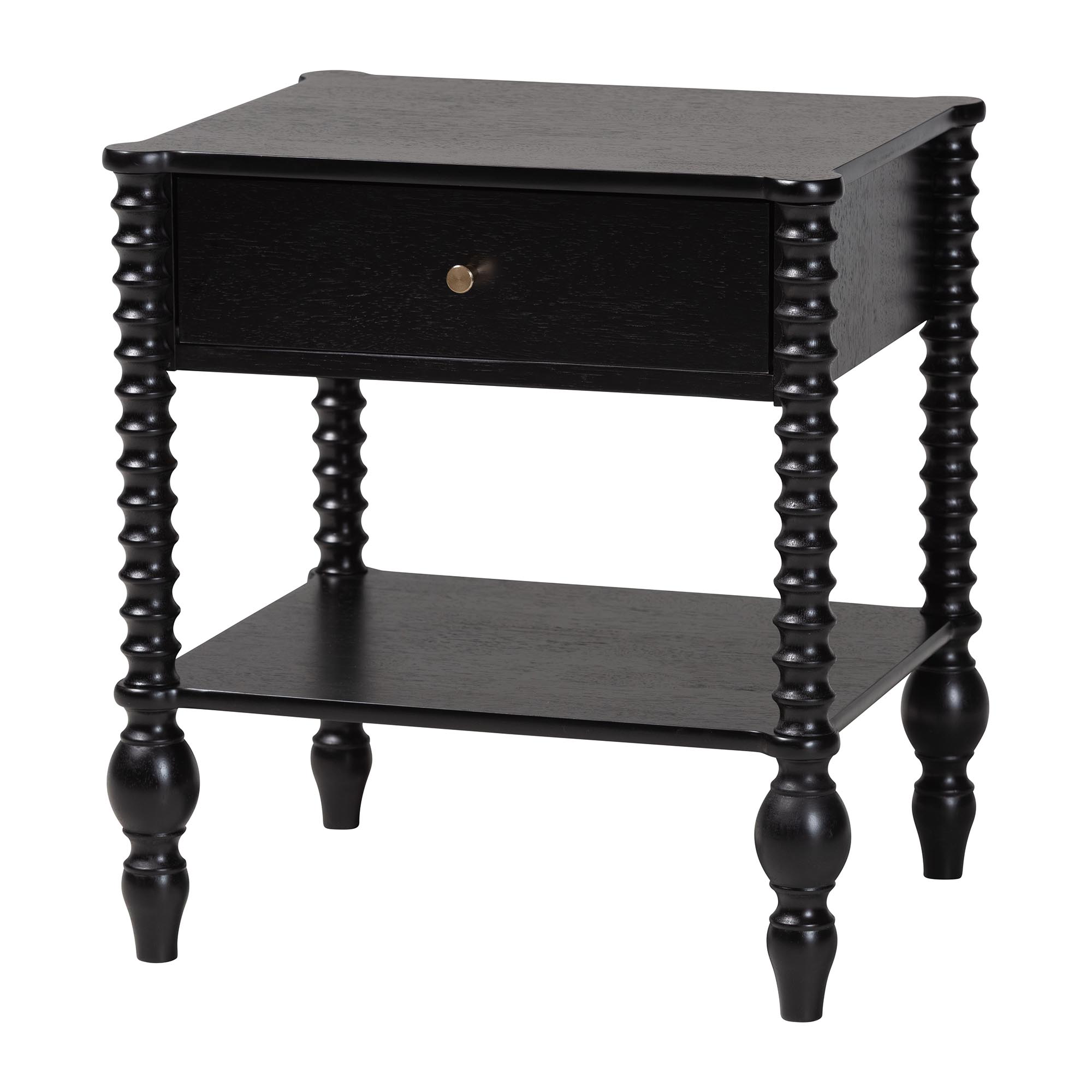 Baxton Studio Denita Spindle 4-Piece Bedroom Set - Farmhouse Platform Bed with Matching Dresser, Chest, and 1-Drawer Nightstand, Black, Twin