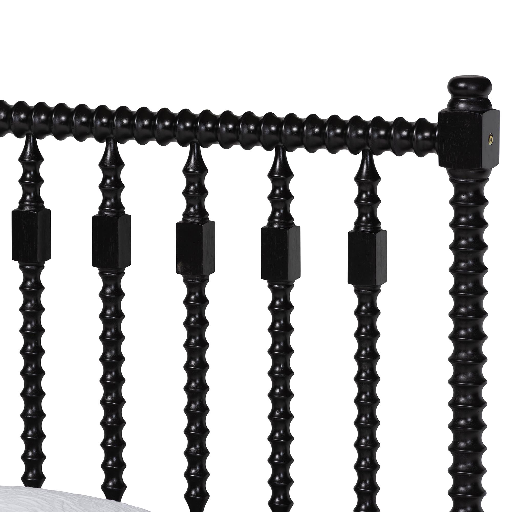 Baxton Studio Callison Spindle Platform Bed - Turned Farmhouse Bed Frame with Spoked Headboard and Sculpted Legs, Black, Twin