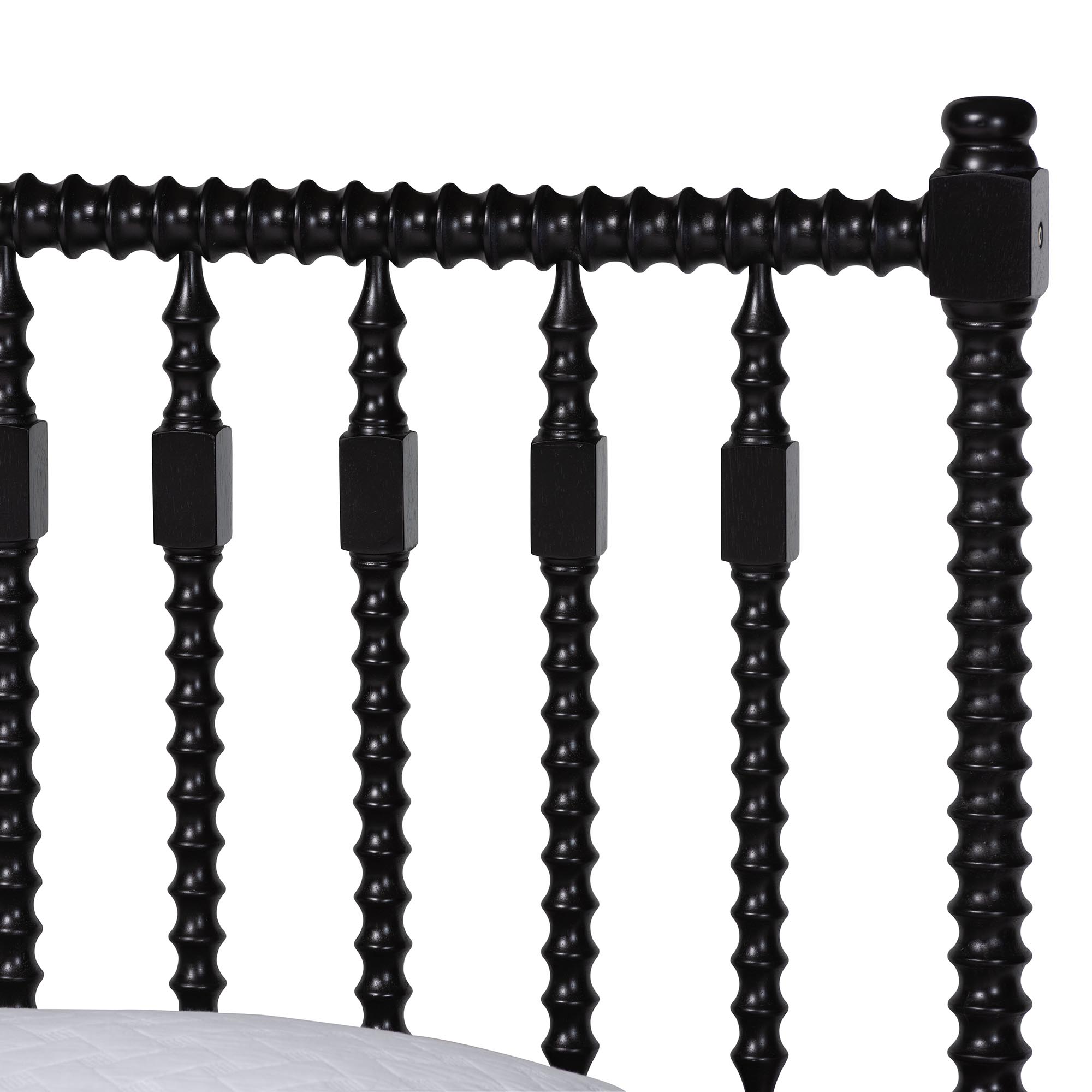 Baxton Studio Callison Spindle Platform Bed - Turned Farmhouse Bed Frame with Spoked Headboard and Sculpted Legs, Black, Queen