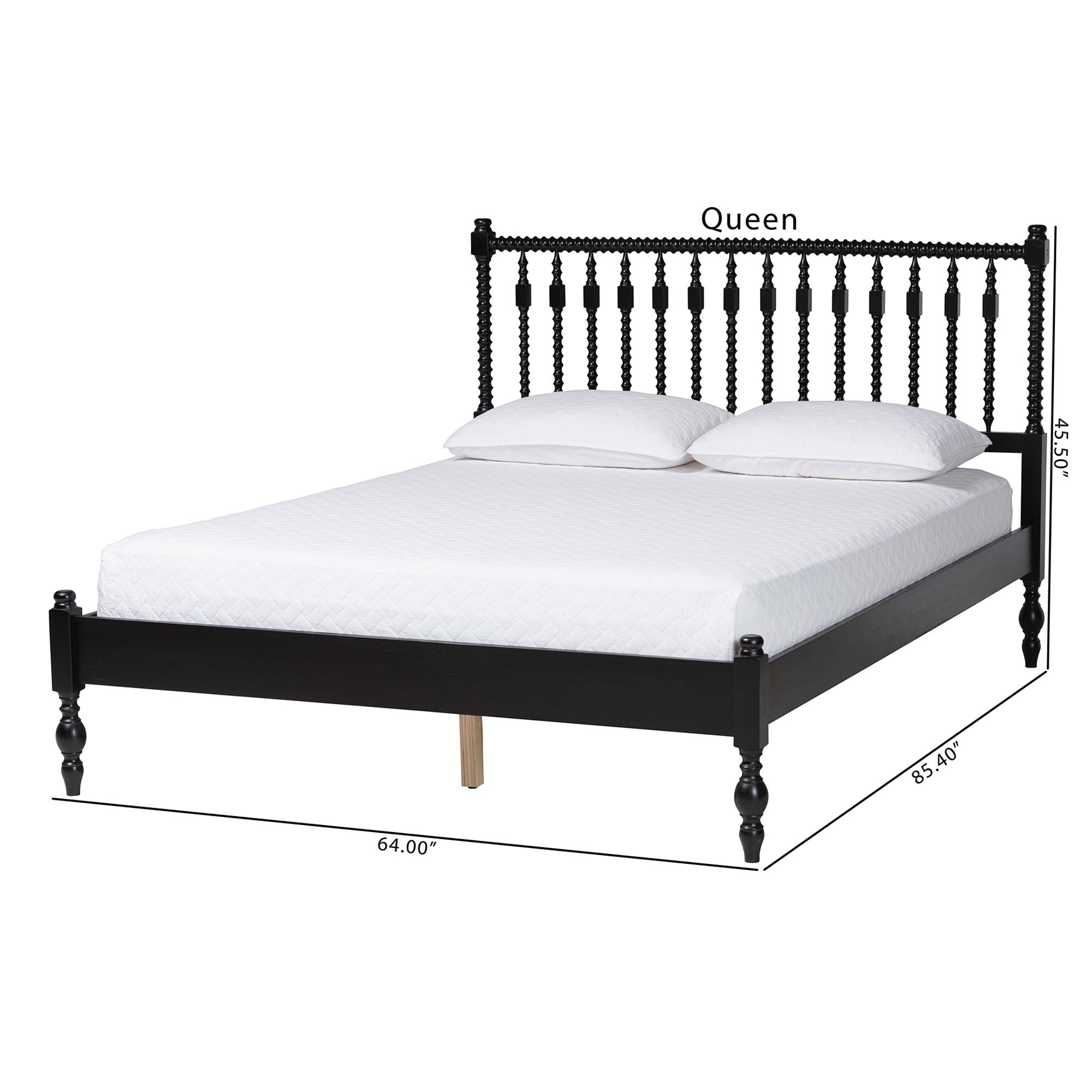 Baxton Studio Callison Spindle Platform Bed - Turned Farmhouse Bed Frame with Spoked Headboard and Sculpted Legs, Black, Full