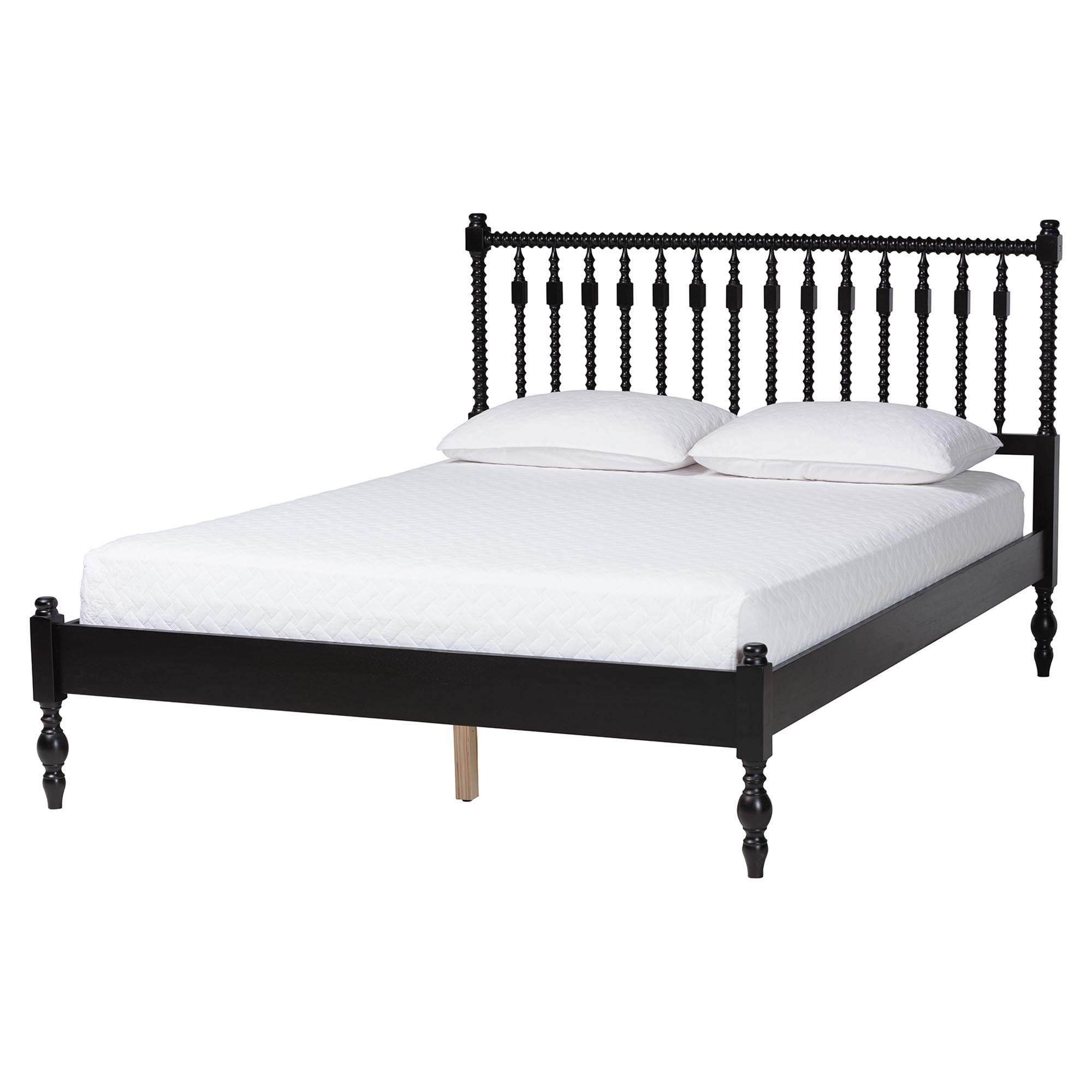 Baxton Studio Callison Spindle 4-Piece Bedroom Set - Farmhouse Platform Bed with Matching Dresser and 2-Drawer Nightstands, Black, Queen