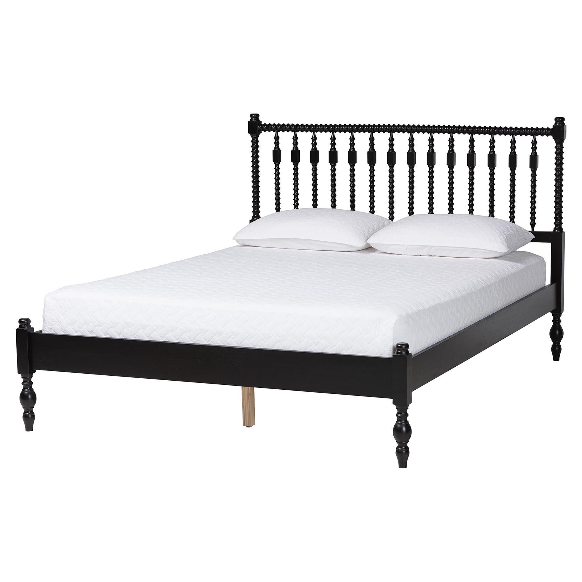 Baxton Studio Denita Spindle 4-Piece Bedroom Set - Farmhouse Platform Bed with Matching Dresser and 1-Drawer Nightstands, Black, Queen