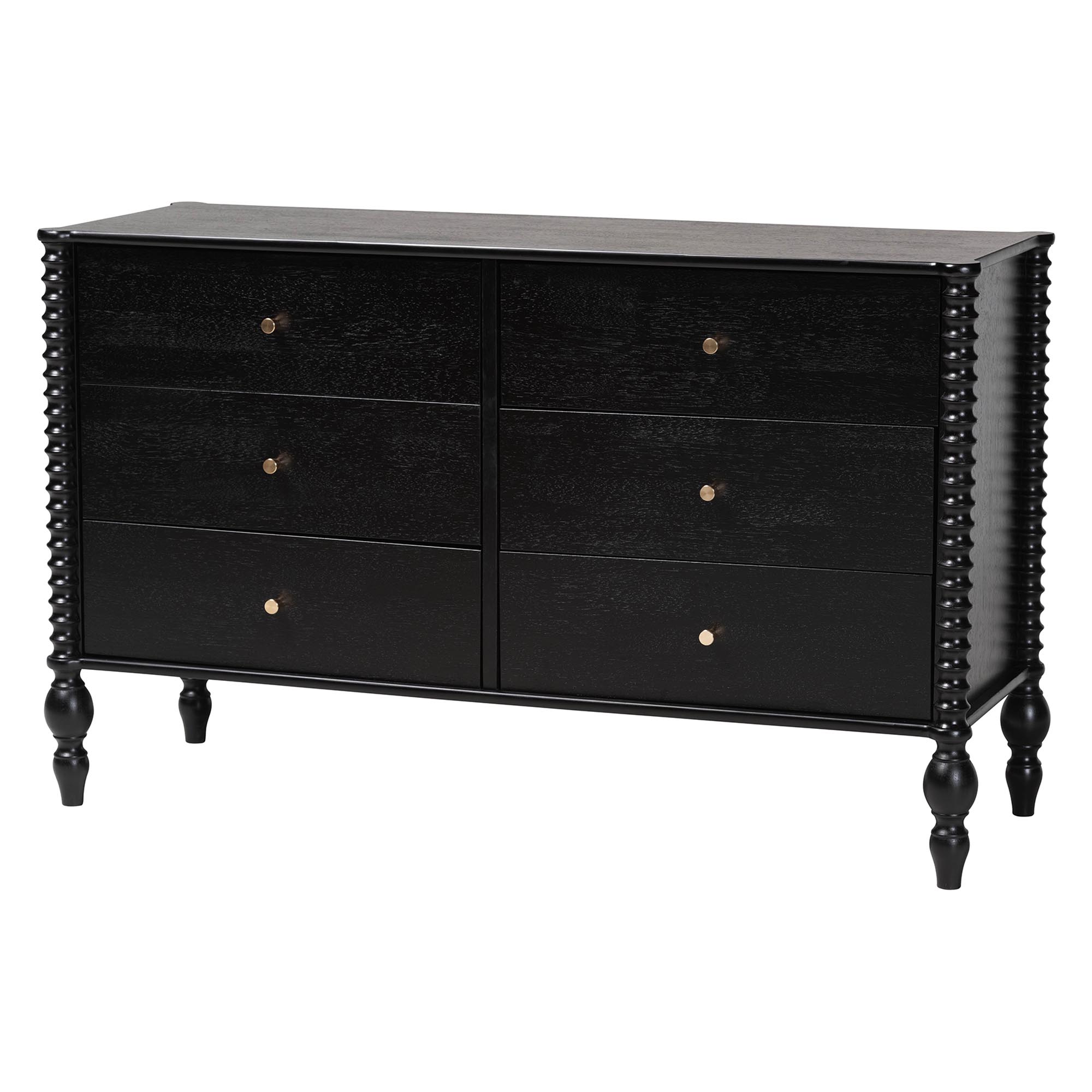 Baxton Studio Denita Spindle 4-Piece Bedroom Set - Farmhouse Platform Bed with Matching Dresser and 1-Drawer Nightstands, Black, Queen