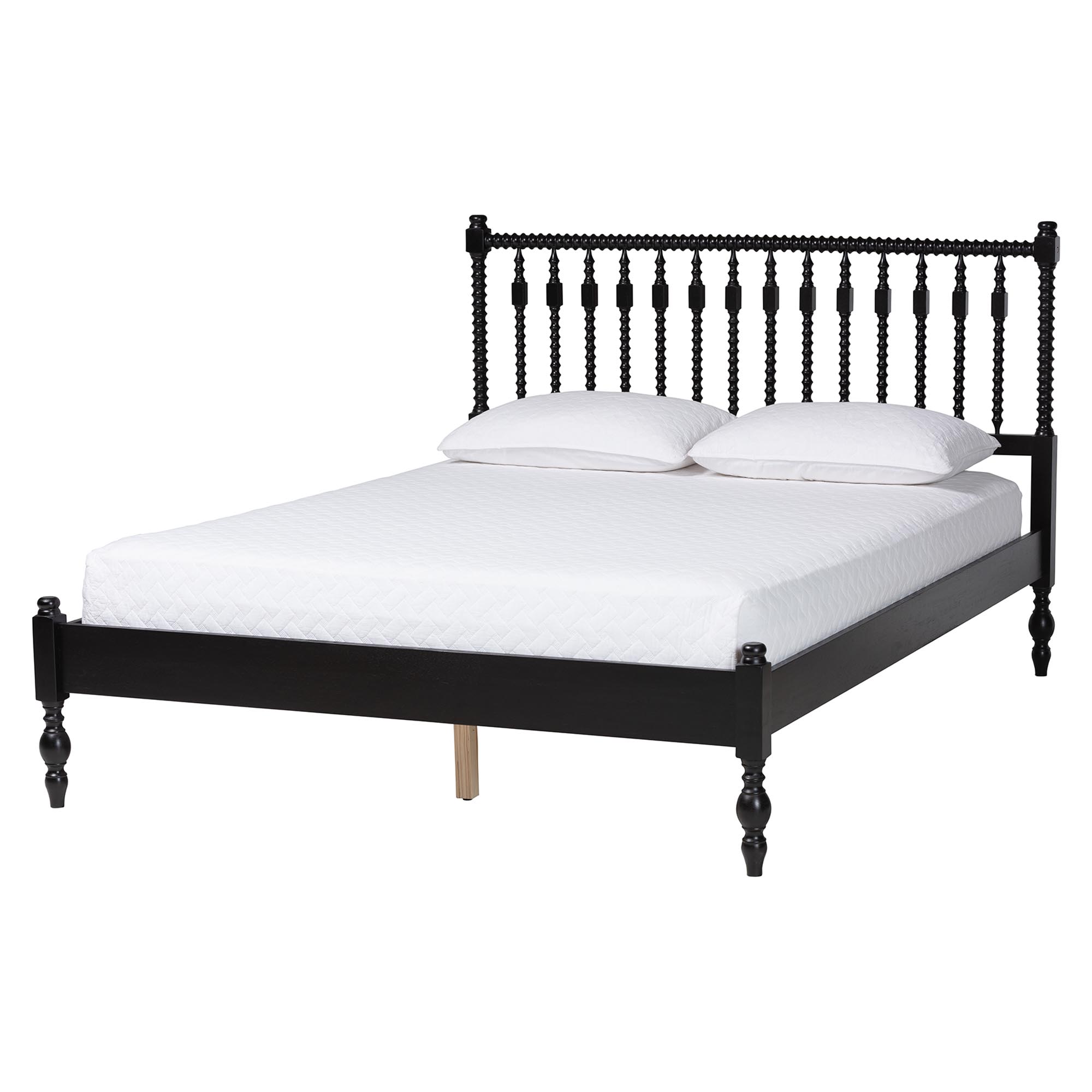 Baxton Studio Callison Spindle 5-Piece Bedroom Set - Farmhouse Platform Bed with Matching Dresser, Chest, and 2-Drawer Nightstands, Black, Queen