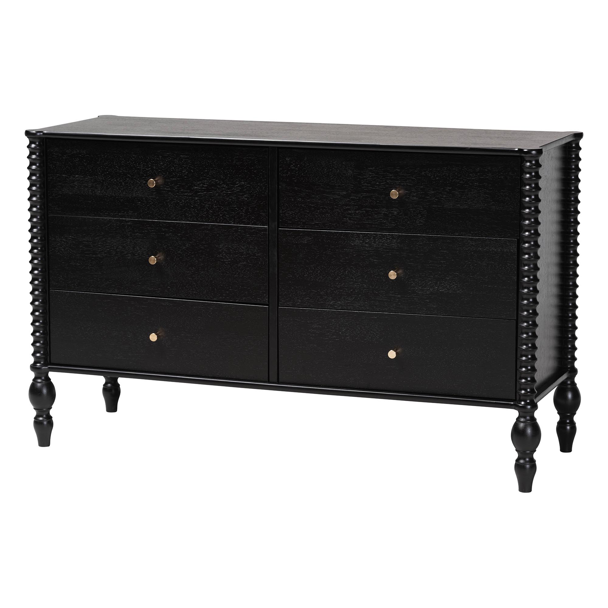Baxton Studio Callison Spindle 5-Piece Bedroom Set - Farmhouse Platform Bed with Matching Dresser, Chest, and 2-Drawer Nightstands, Black, Queen