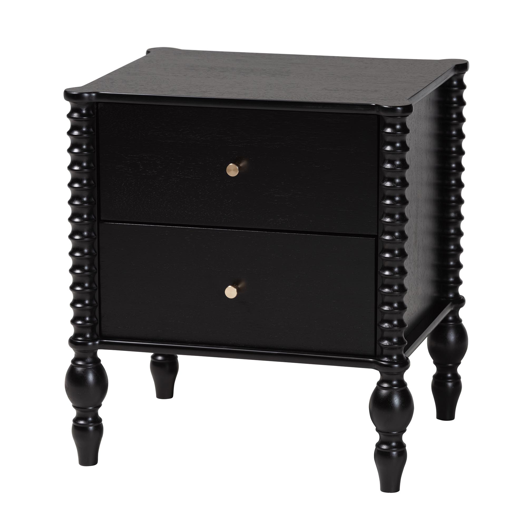 Baxton Studio Denita Spindle 4-Piece Bedroom Set - Farmhouse Platform Bed with Matching Dresser, Chest, and 1-Drawer Nightstand, Black, Full