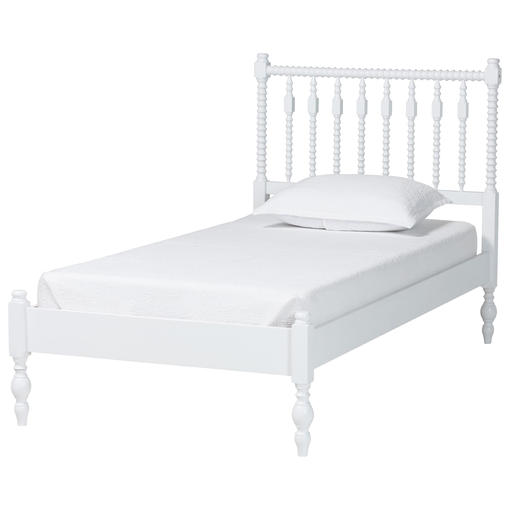 Baxton Studio Denita Spindle 4-Piece Bedroom Set - Farmhouse Platform Bed with Matching Dresser and 1-Drawer Nightstands, White, Twin