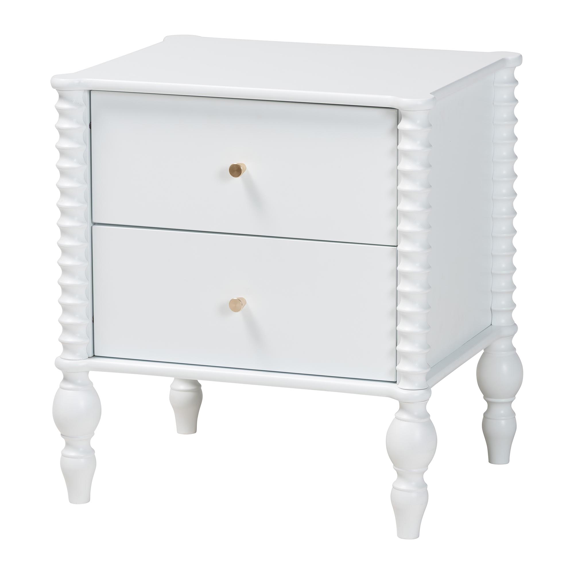 Baxton Studio Callison Spindle 5-Piece Bedroom Set - Farmhouse Platform Bed with Matching Dresser, Chest, and 2-Drawer Nightstands, White, Twin