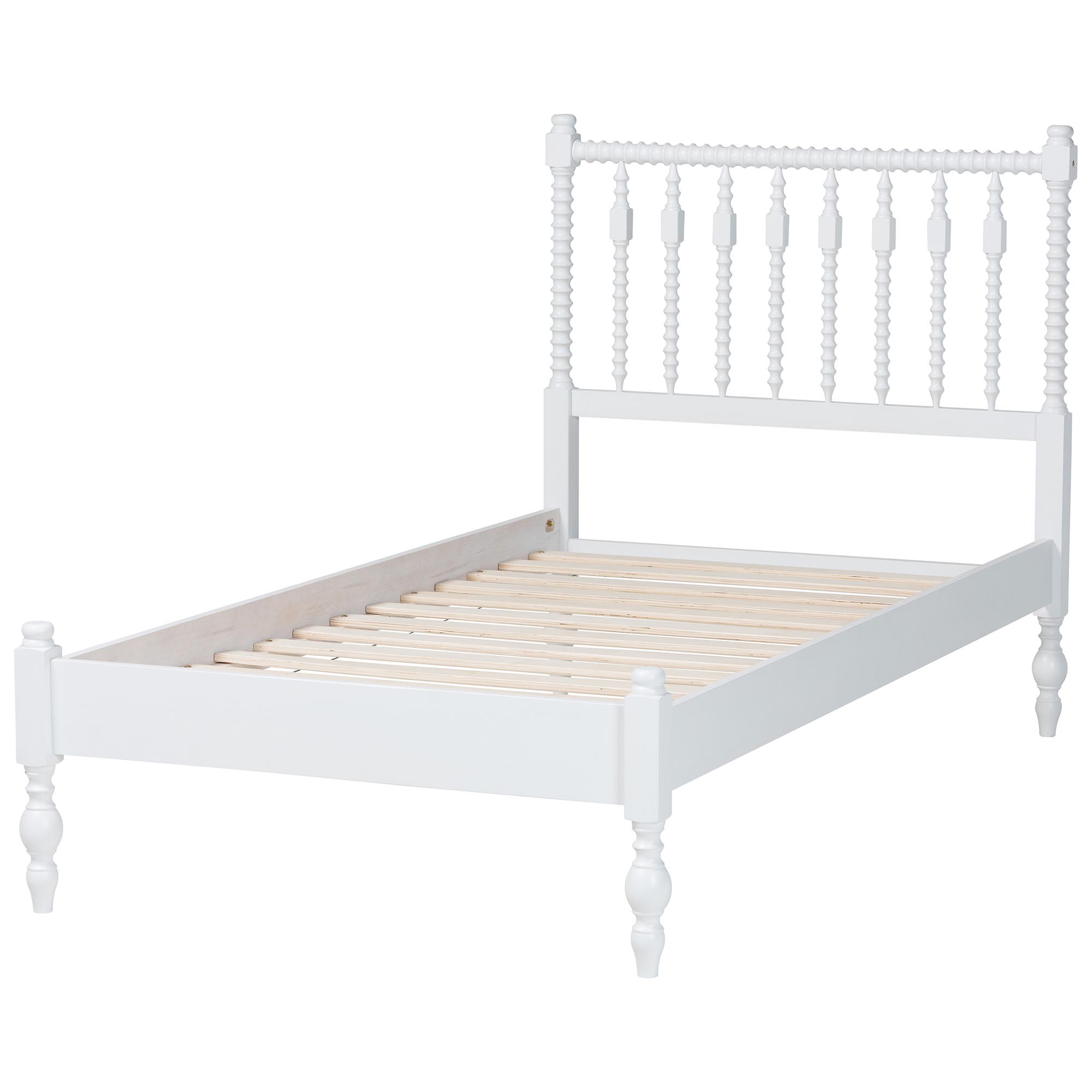 Baxton Studio Callison Spindle Platform Bed - Turned Farmhouse Bed Frame with Spoked Headboard and Sculpted Legs, White, Twin