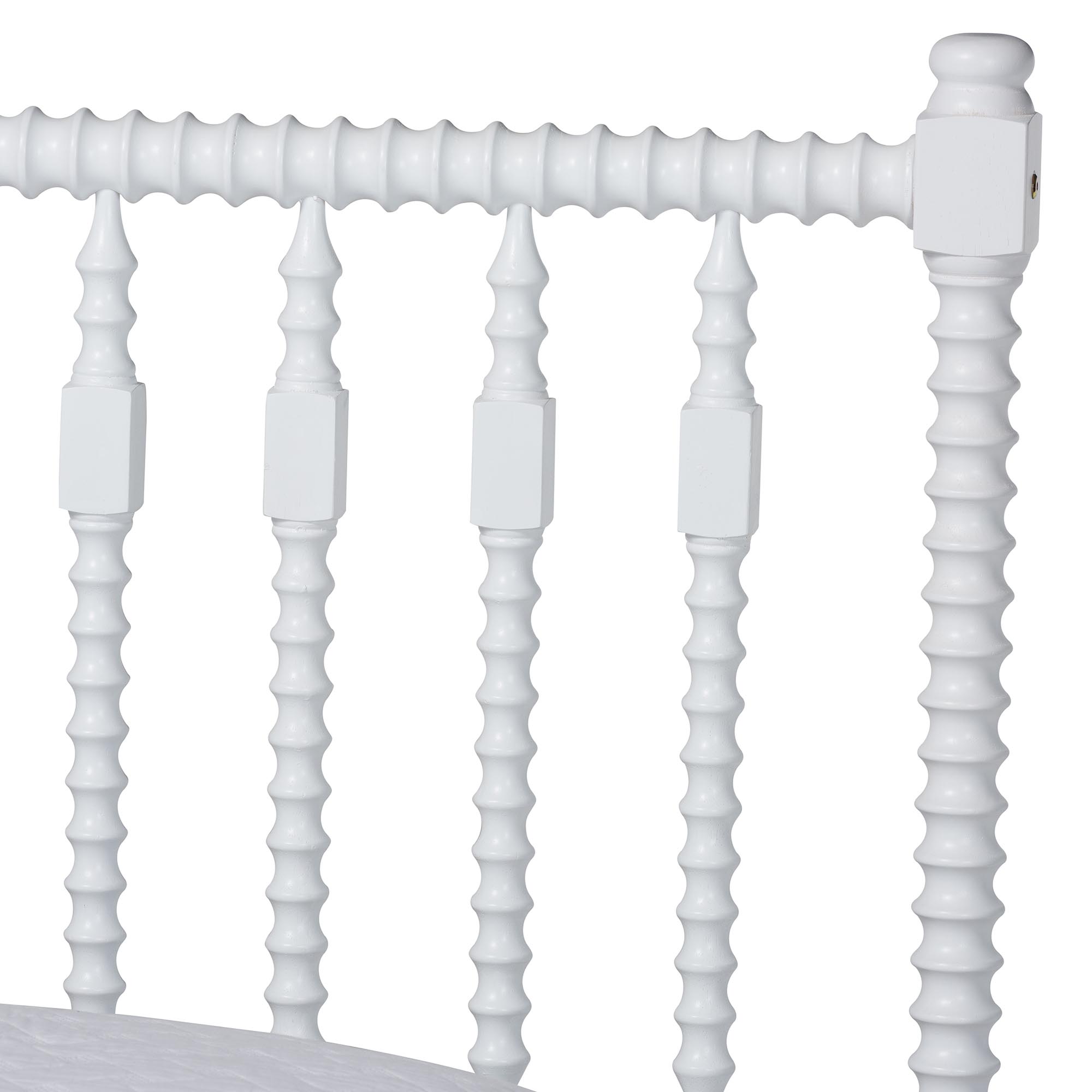 Baxton Studio Callison Spindle Platform Bed - Turned Farmhouse Bed Frame with Spoked Headboard and Sculpted Legs, White, Full