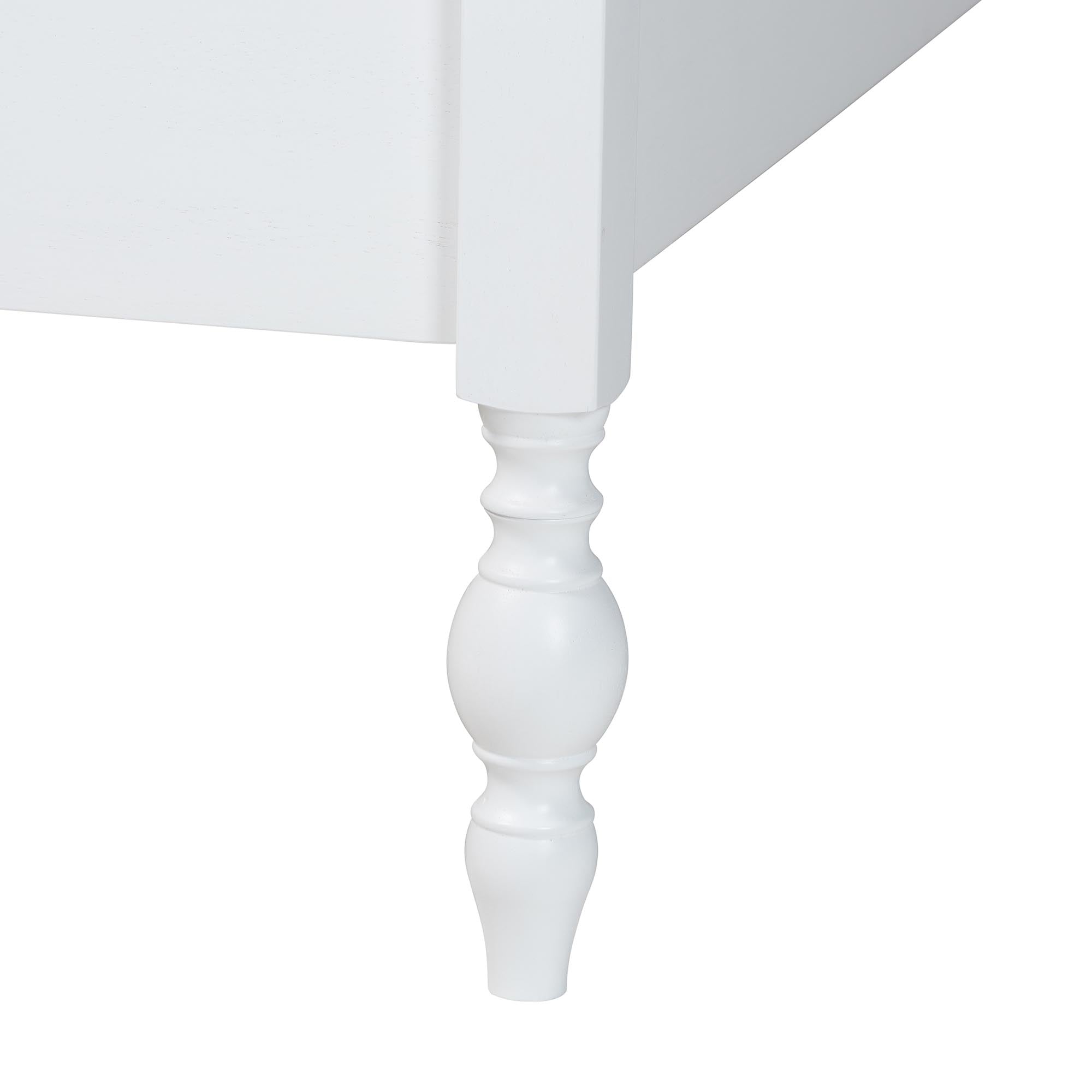 Baxton Studio Callison Spindle Platform Bed - Turned Farmhouse Bed Frame with Spoked Headboard and Sculpted Legs, White, Queen