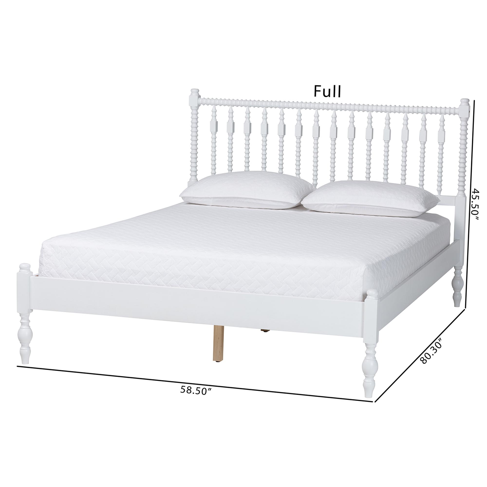 Baxton Studio Callison Spindle Platform Bed - Turned Farmhouse Bed Frame with Spoked Headboard and Sculpted Legs, White, Full