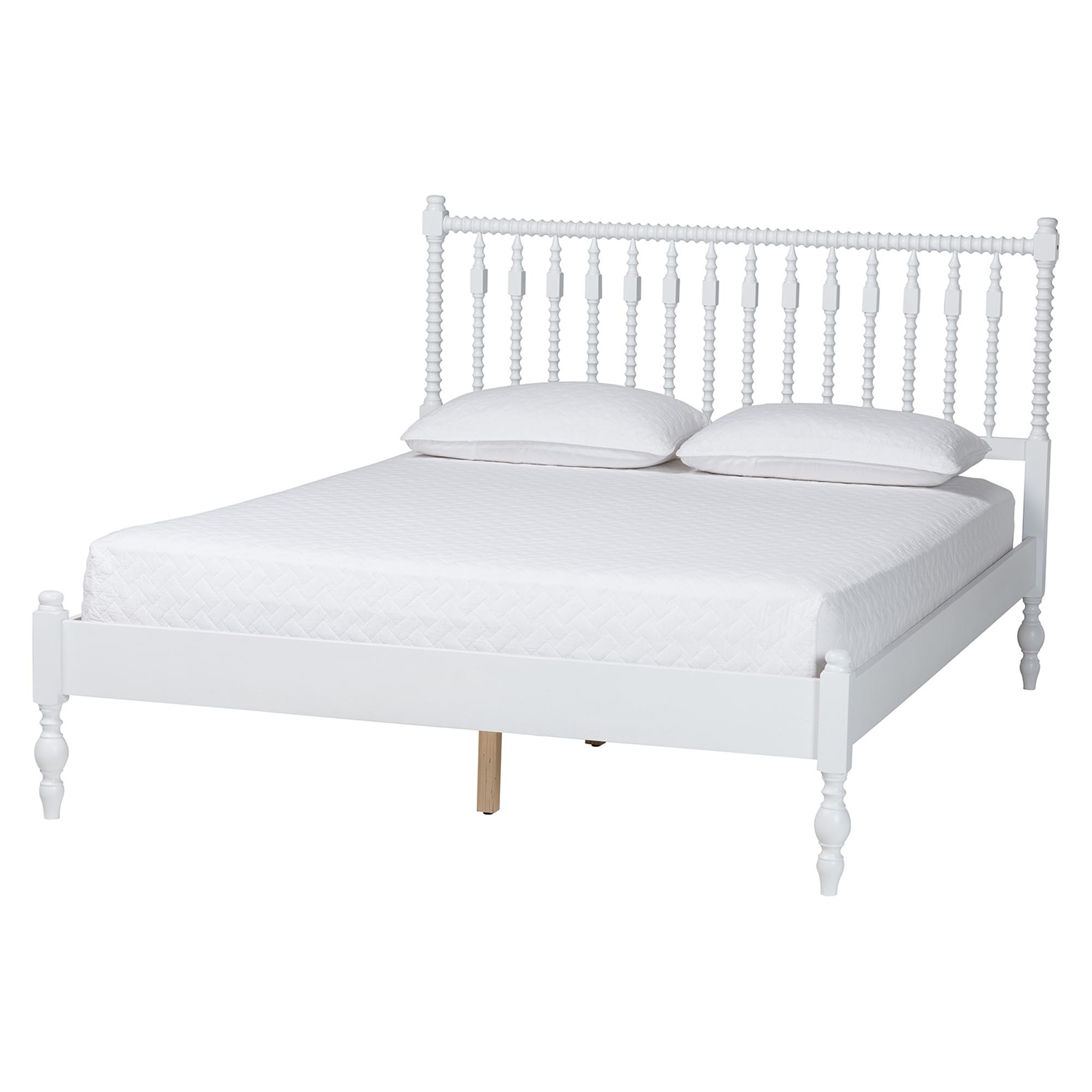 Baxton Studio Callison Spindle 4-Piece Bedroom Set - Farmhouse Platform Bed with Matching Dresser and 2-Drawer Nightstands, White, Full