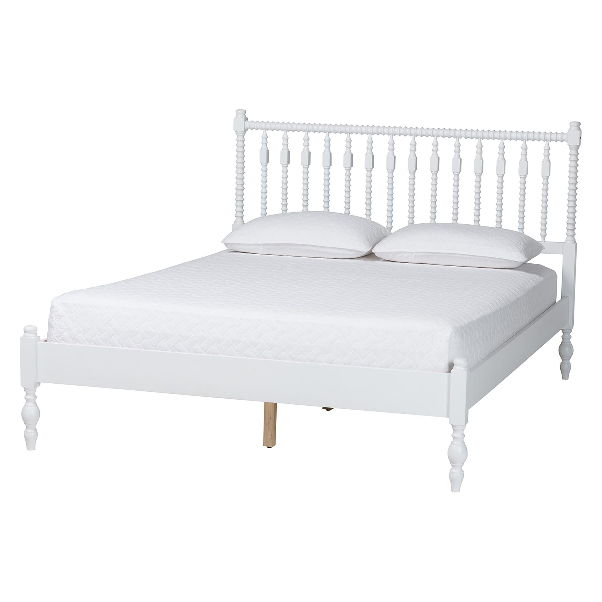 Baxton Studio Denita Spindle 4-Piece Bedroom Set - Farmhouse Platform Bed with Matching Dresser and 1-Drawer Nightstands, White, Full