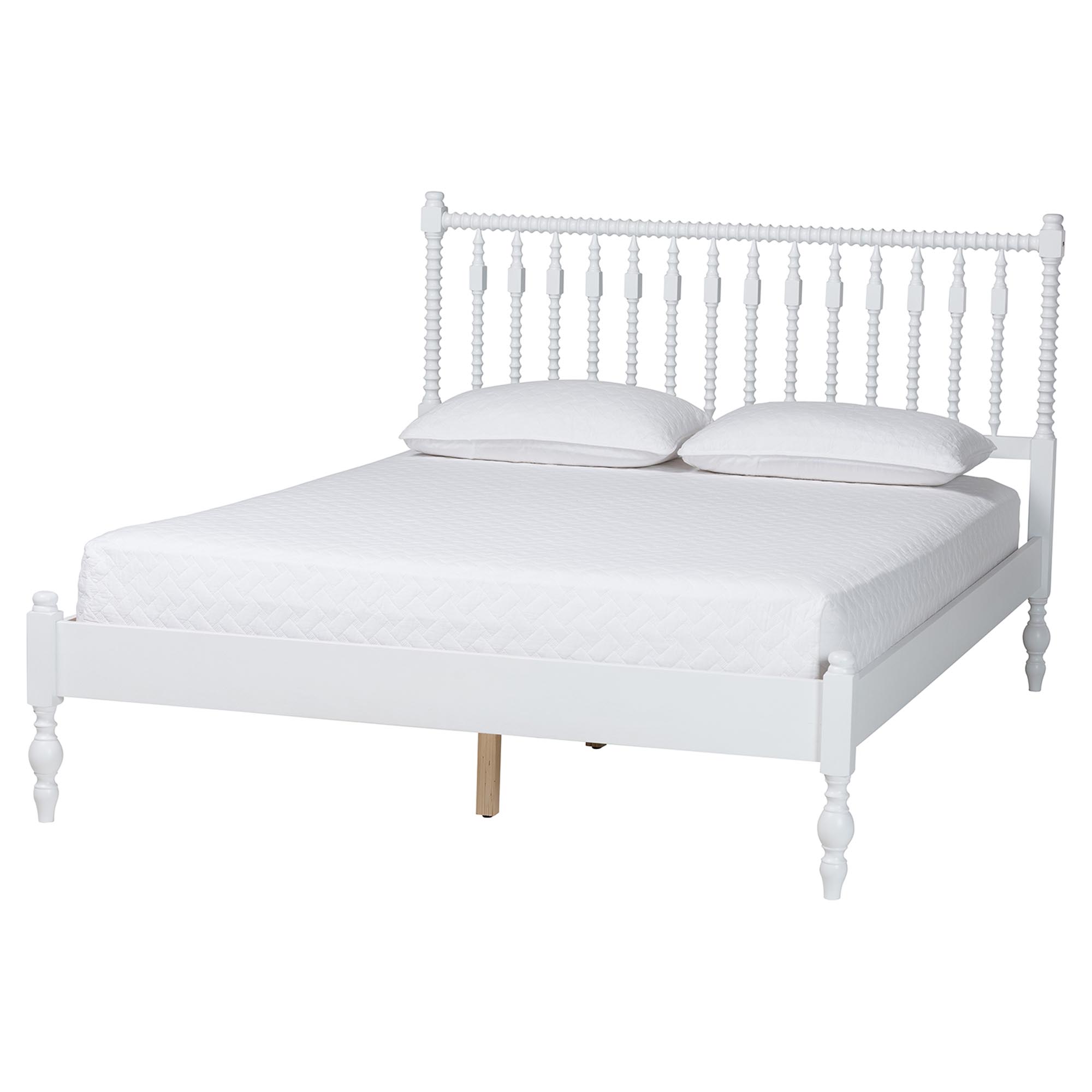 Baxton Studio Callison Spindle 5-Piece Bedroom Set - Farmhouse Platform Bed with Matching Dresser, Chest, and 2-Drawer Nightstands, White, Queen