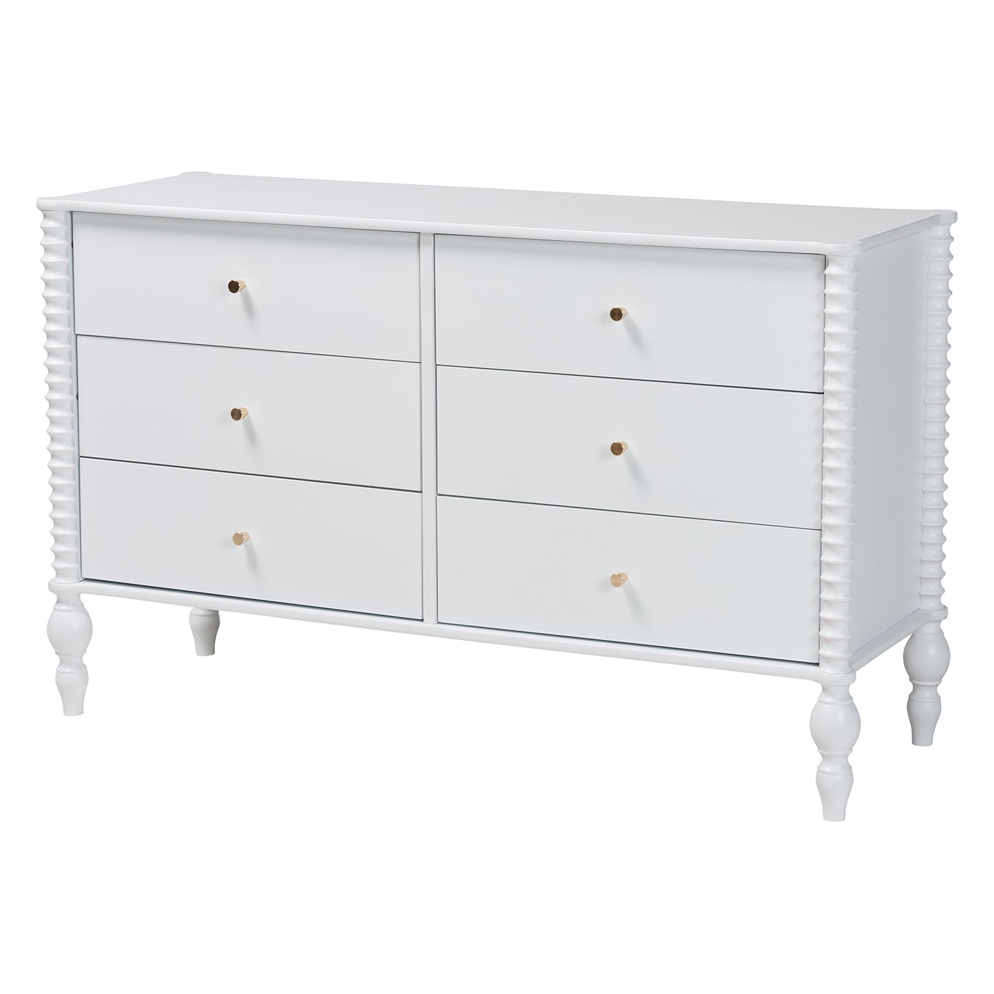 Baxton Studio Callison Spindle 5-Piece Bedroom Set - Farmhouse Platform Bed with Matching Dresser, Chest, and 2-Drawer Nightstands, White, Queen