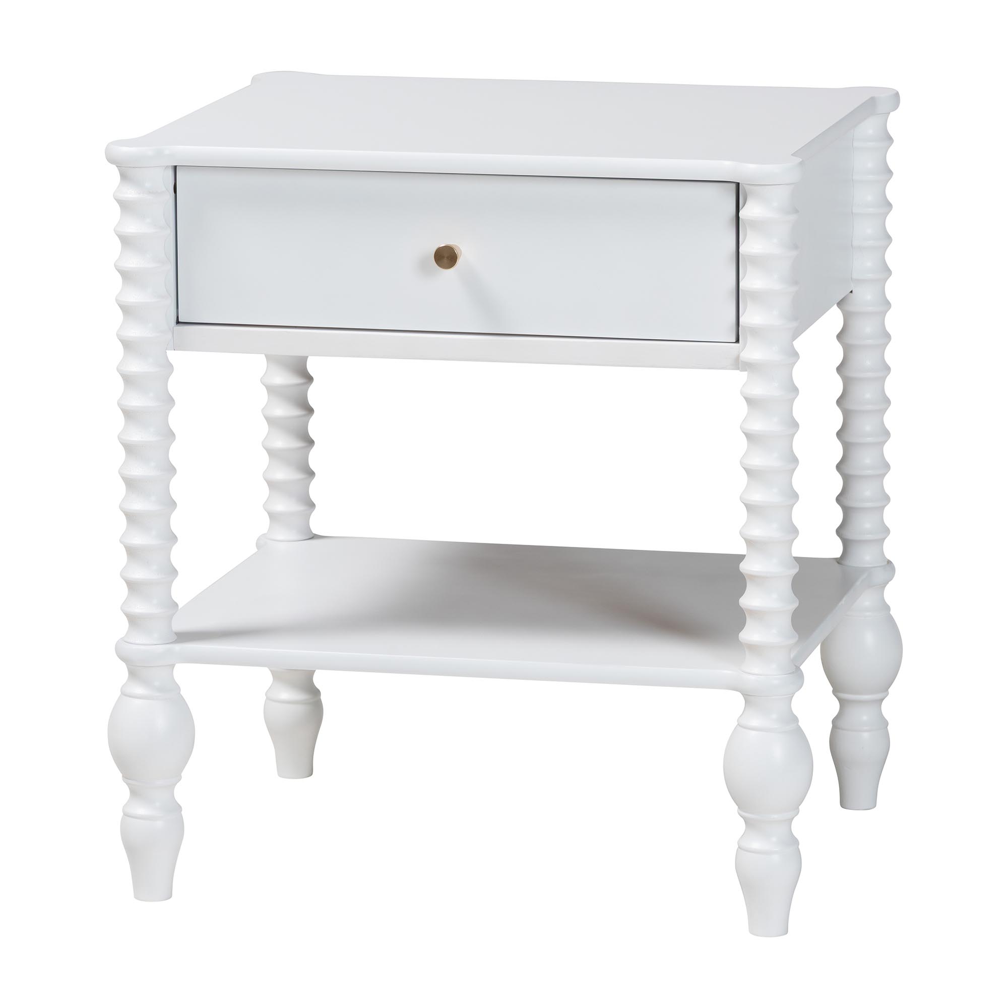 Baxton Studio Denita Spindle 4-Piece Bedroom Set - Farmhouse Platform Bed with Matching Dresser, Chest, and 1-Drawer Nightstand, White, Queen