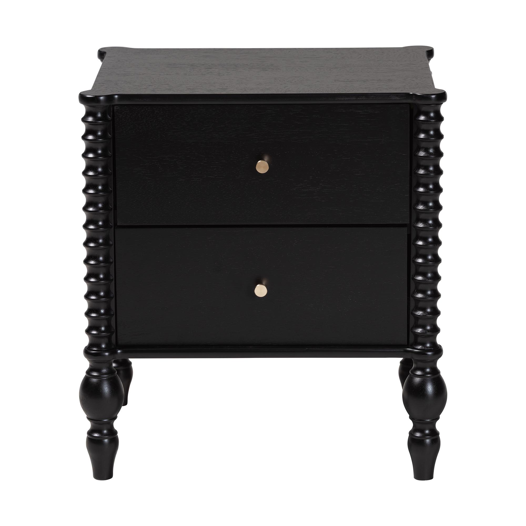 Baxton Studio Callison Spindle Nightstand - 2-Drawer Farmhouse Bedside Table with Turned Accents for Bedroom, Black