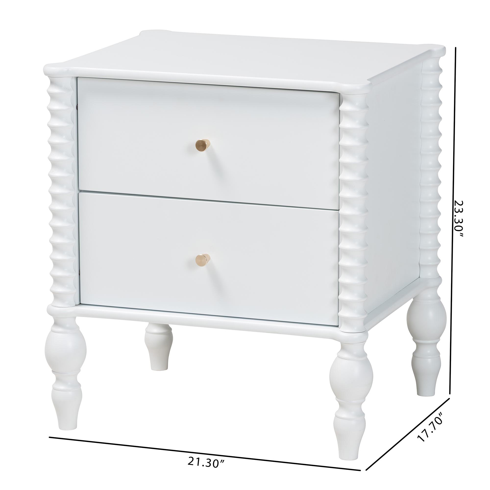 Baxton Studio Callison Spindle Nightstand - 2-Drawer Farmhouse Bedside Table with Turned Accents for Bedroom, White