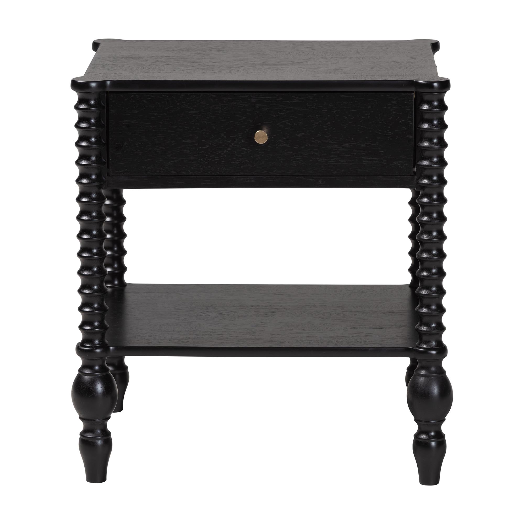 Baxton Studio Callison Spindle Nightstand - 1-Drawer Farmhouse Bedside Table with Open Shelf Storage and Turned Accents for Bedroom, Black