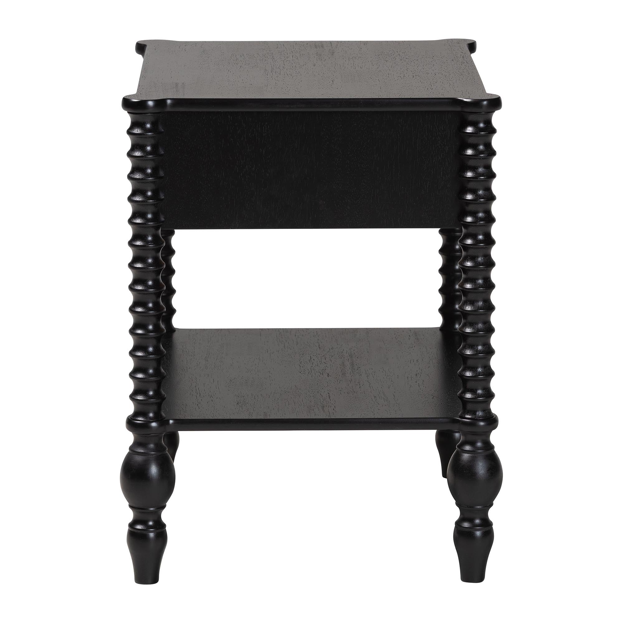 Baxton Studio Callison Spindle Nightstand - 1-Drawer Farmhouse Bedside Table with Open Shelf Storage and Turned Accents for Bedroom, Black