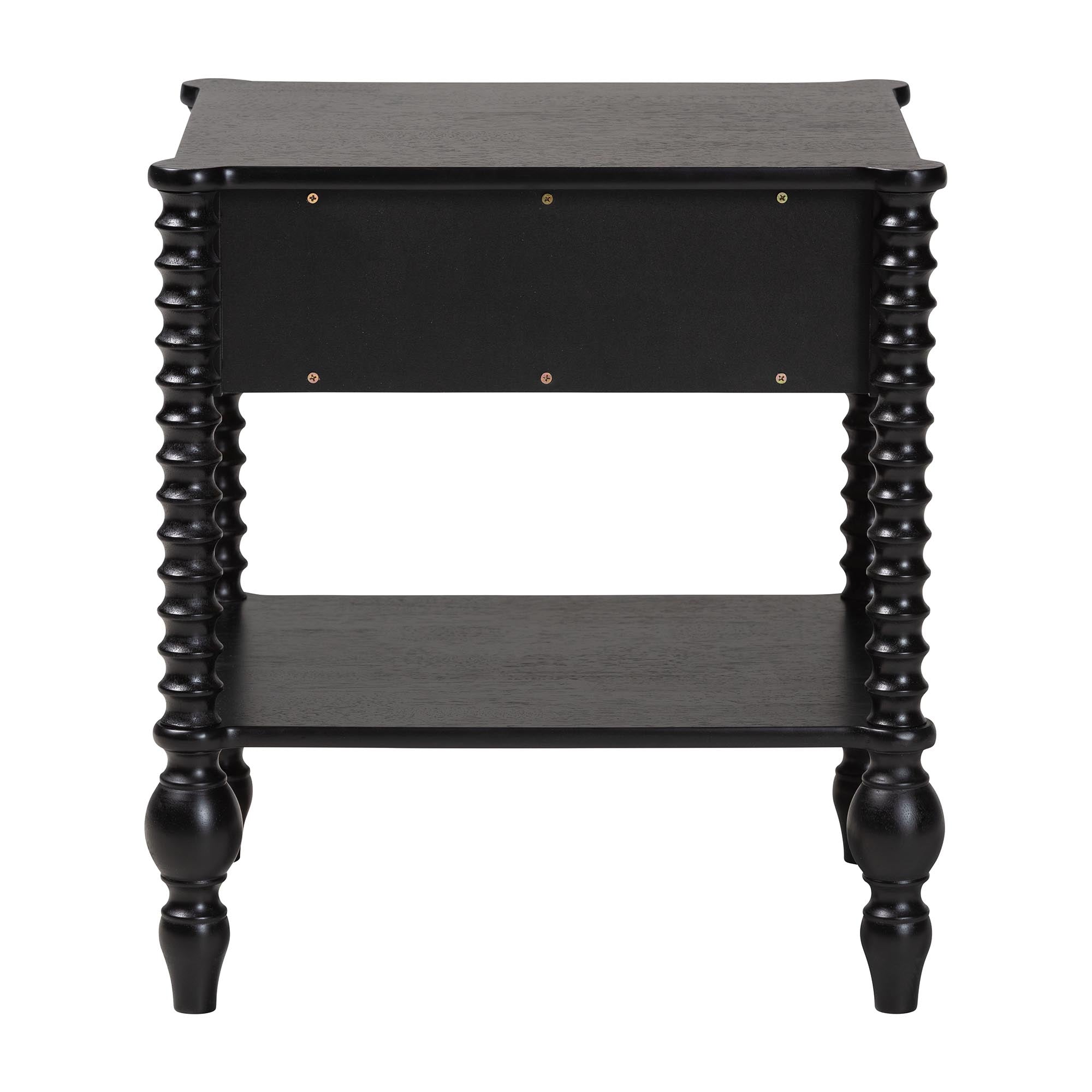 Baxton Studio Callison Spindle Nightstand - 1-Drawer Farmhouse Bedside Table with Open Shelf Storage and Turned Accents for Bedroom, Black