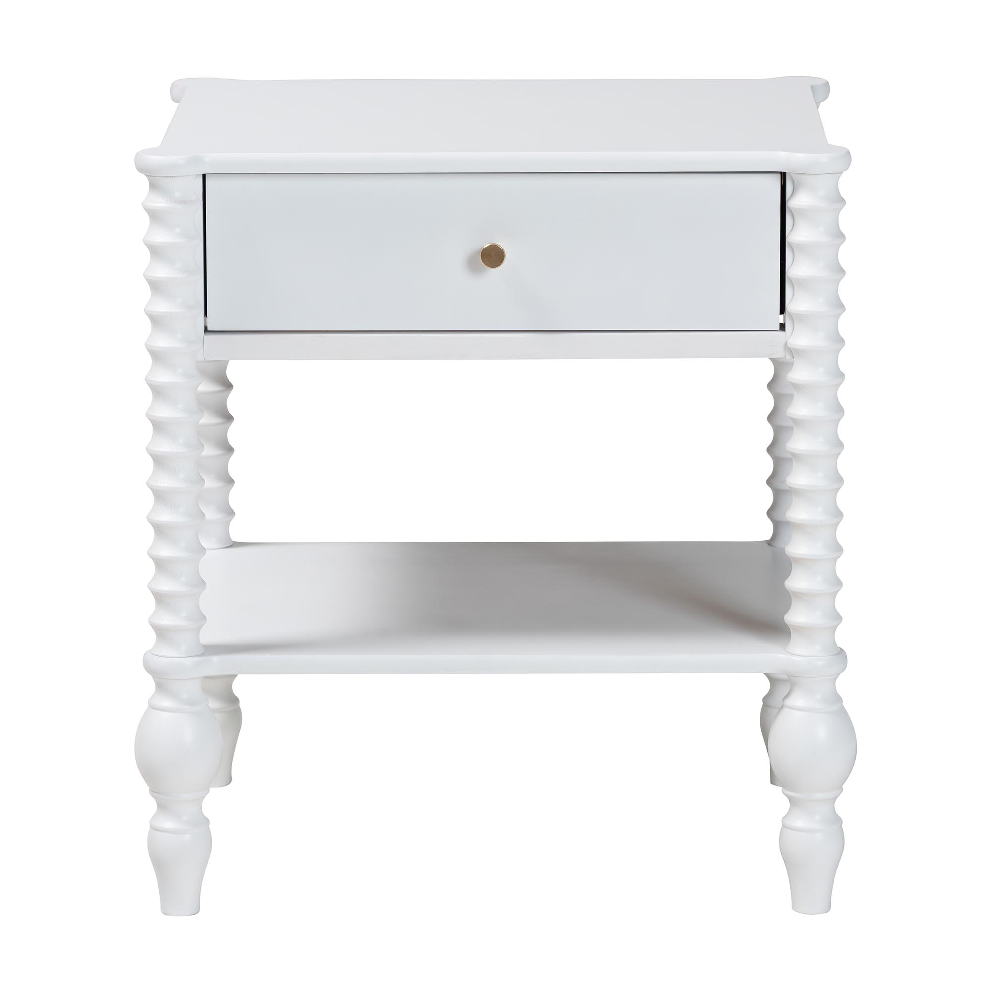 Baxton Studio Callison Spindle Nightstand - 1-Drawer Farmhouse Bedside Table with Open Shelf Storage and Turned Accents for Bedroom, White