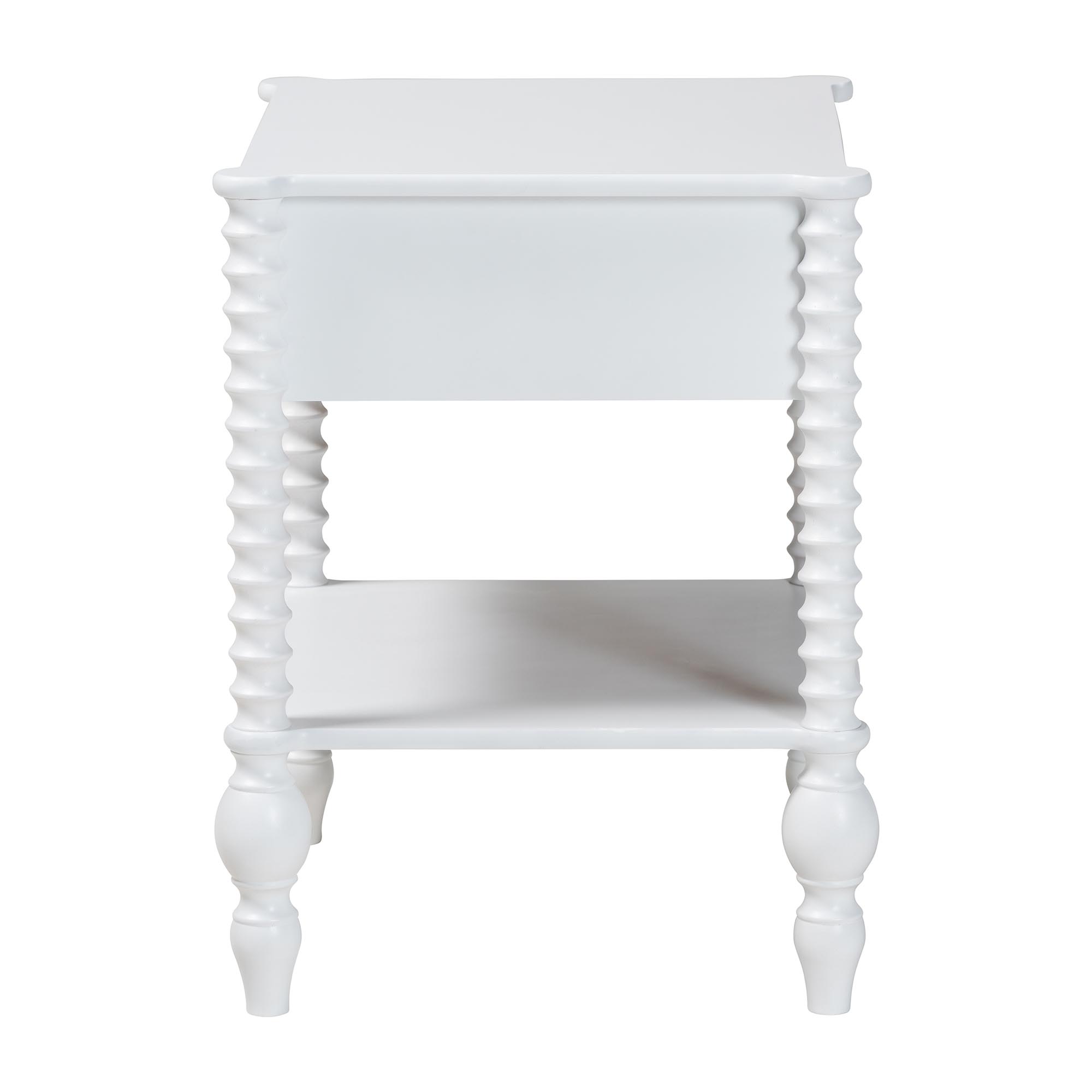Baxton Studio Callison Spindle Nightstand - 1-Drawer Farmhouse Bedside Table with Open Shelf Storage and Turned Accents for Bedroom, White