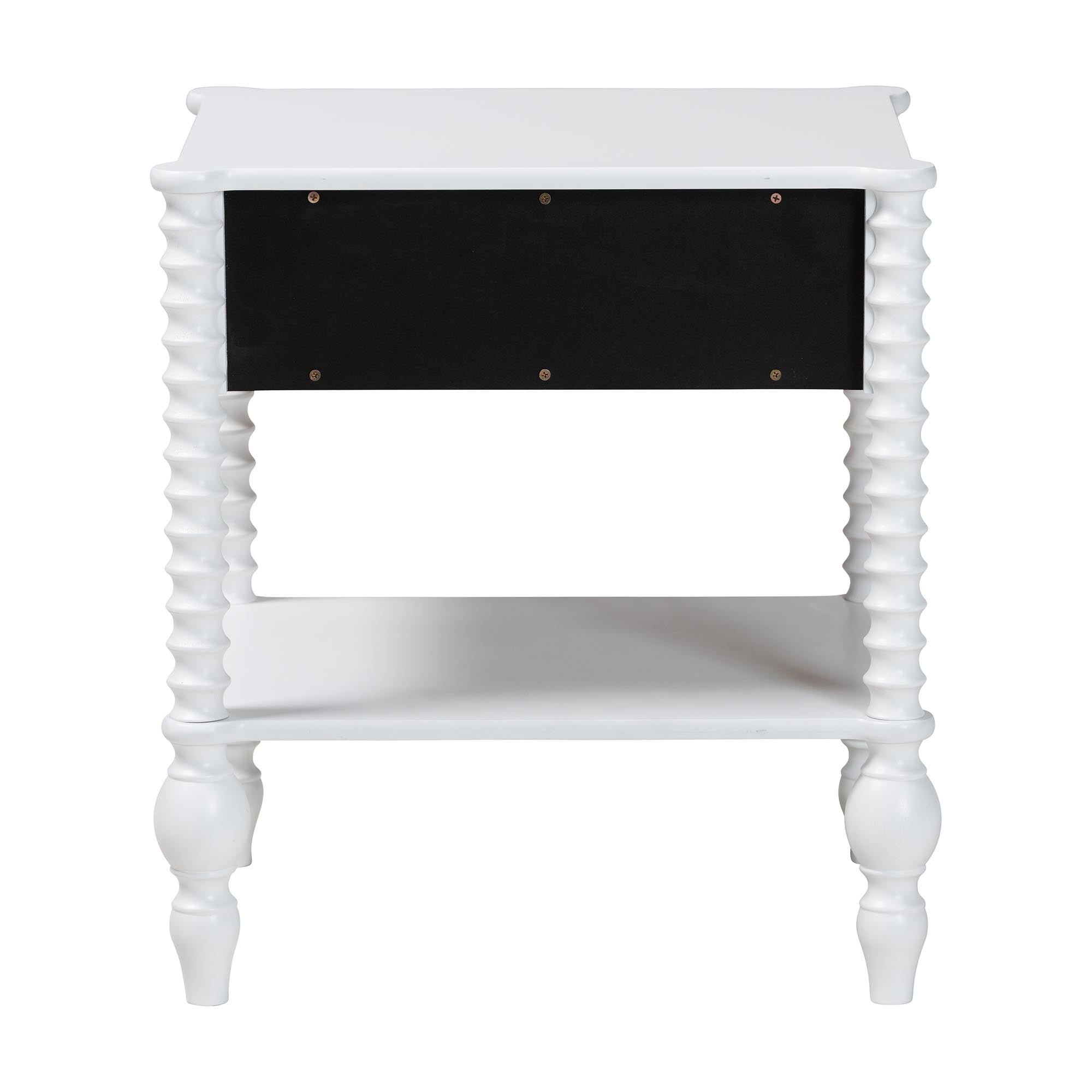 Baxton Studio Callison Spindle Nightstand - 1-Drawer Farmhouse Bedside Table with Open Shelf Storage and Turned Accents for Bedroom, White