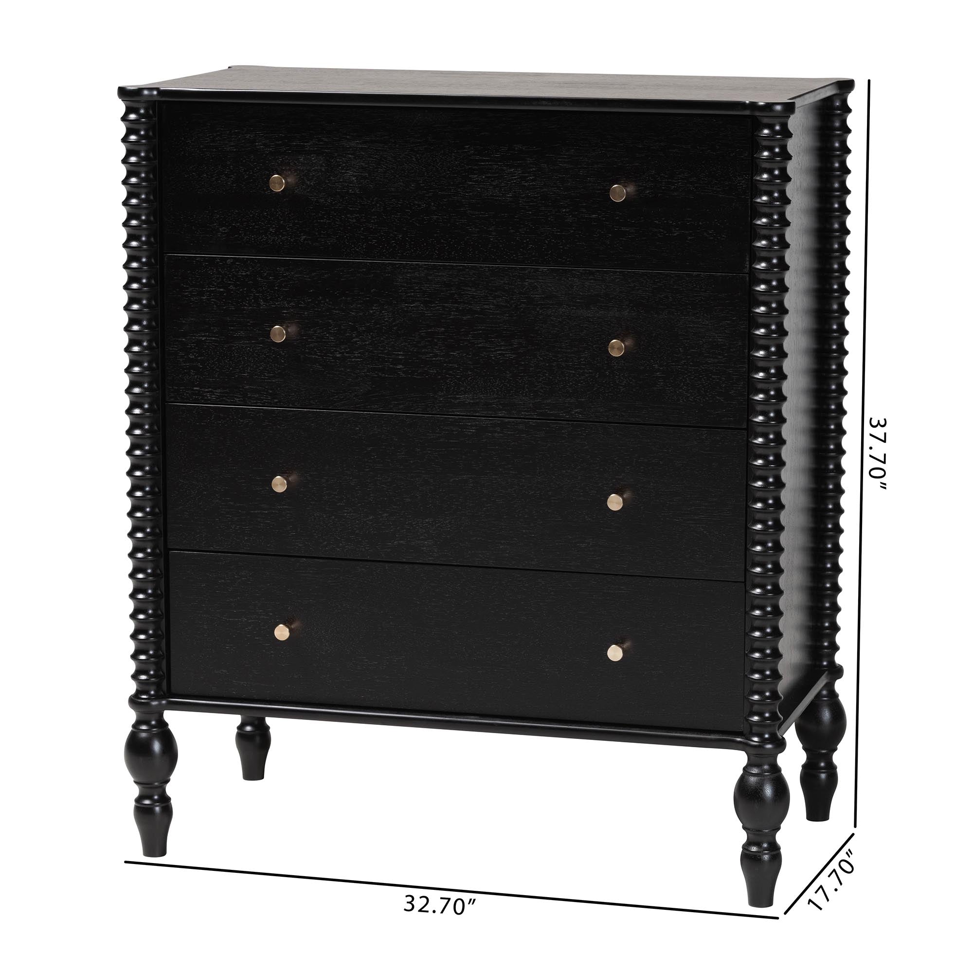 Baxton Studio Callison Spindle Chest - 4-Drawer Farmhouse Vertical Cabinet with Turned Accents for Bedroom, Black