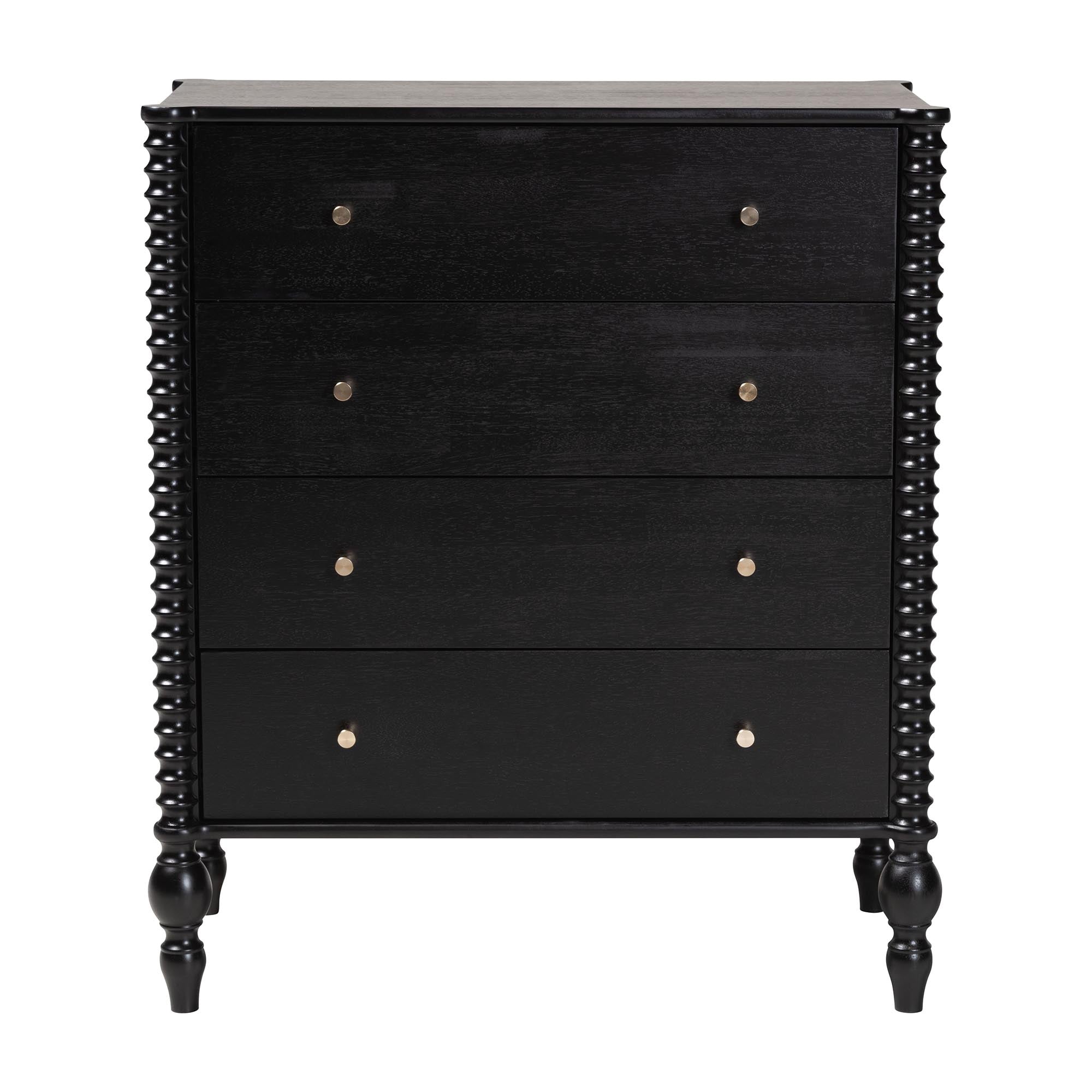 Baxton Studio Callison Spindle Chest - 4-Drawer Farmhouse Vertical Cabinet with Turned Accents for Bedroom, Black