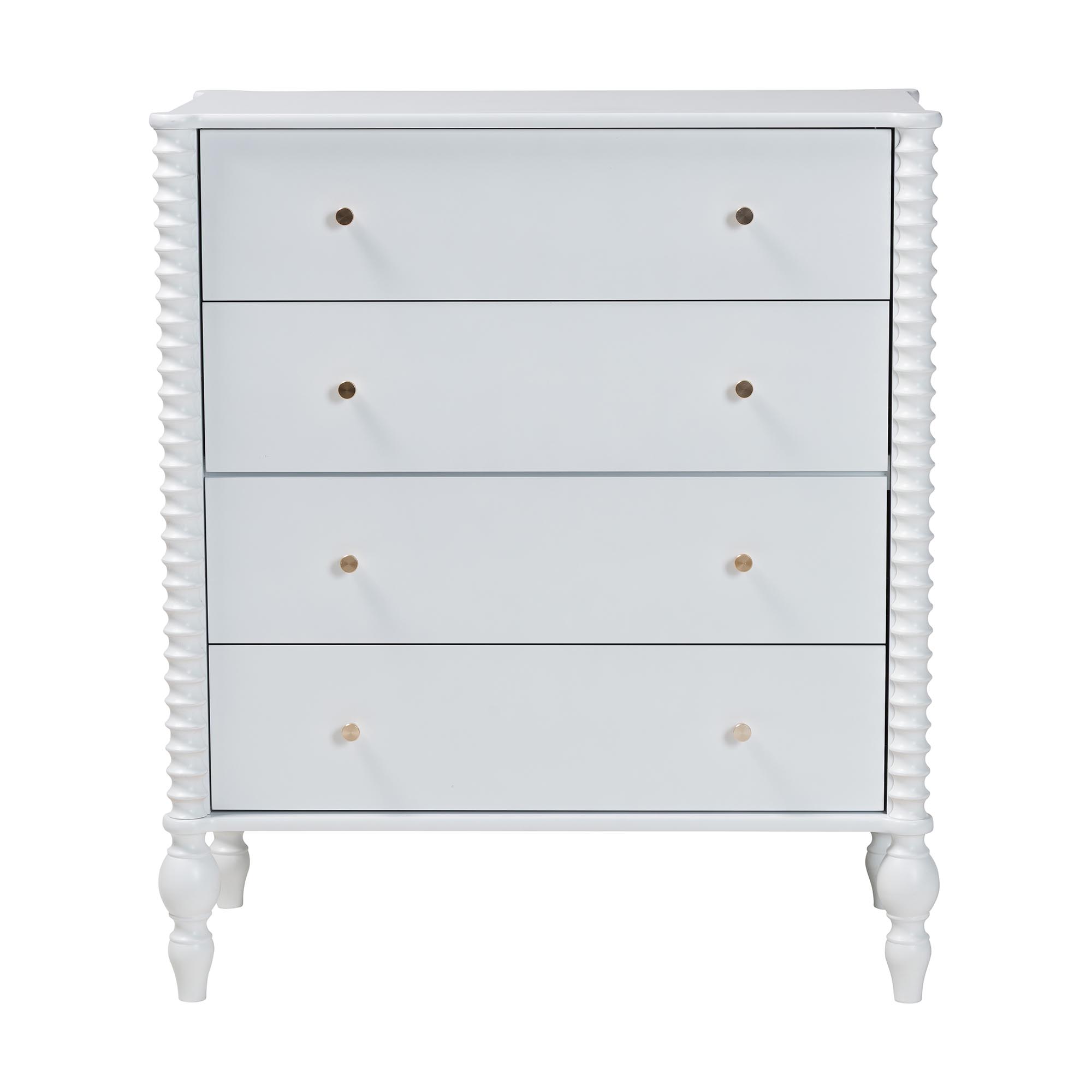 Baxton Studio Callison Spindle Chest - 4-Drawer Farmhouse Vertical Cabinet with Turned Accents for Bedroom, White