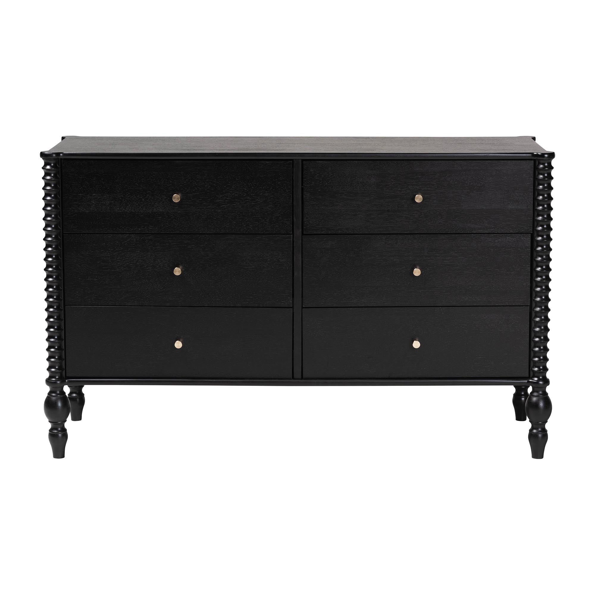Baxton Studio Callison Spindle Dresser - 6-Drawer Farmhouse Horizontal Cabinet with Turned Accents for Bedroom, Black