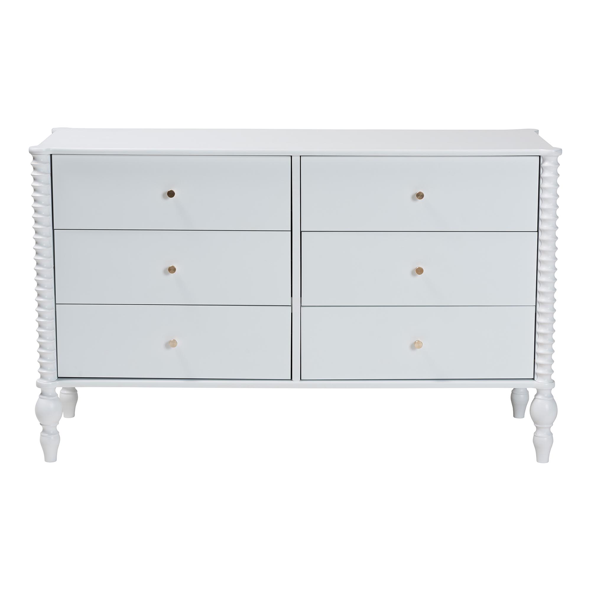 Baxton Studio Callison Spindle Dresser - 6-Drawer Farmhouse Horizontal Cabinet with Turned Accents for Bedroom, White