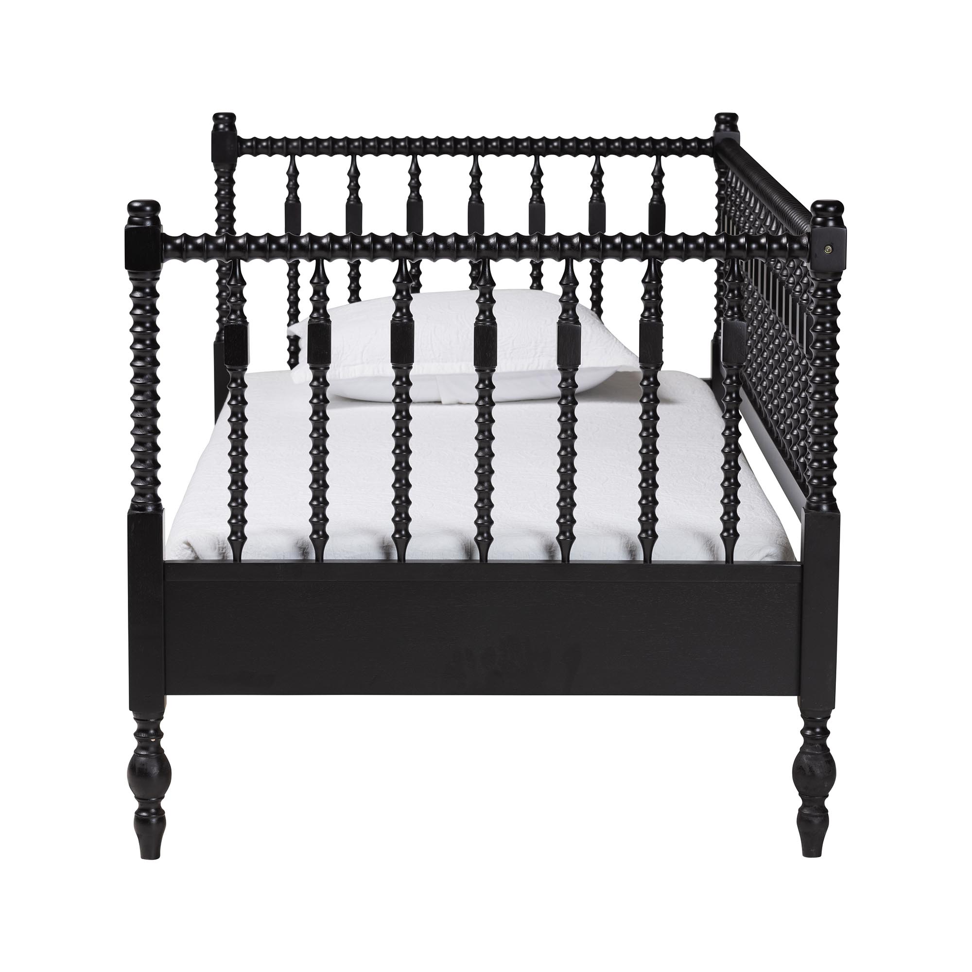 Baxton Studio Callison Spindle Daybed - Turned Farmhouse Sofa Bed with Spoked Frame Border for Living Room, Guest Room, or Kids Room, Black, Twin