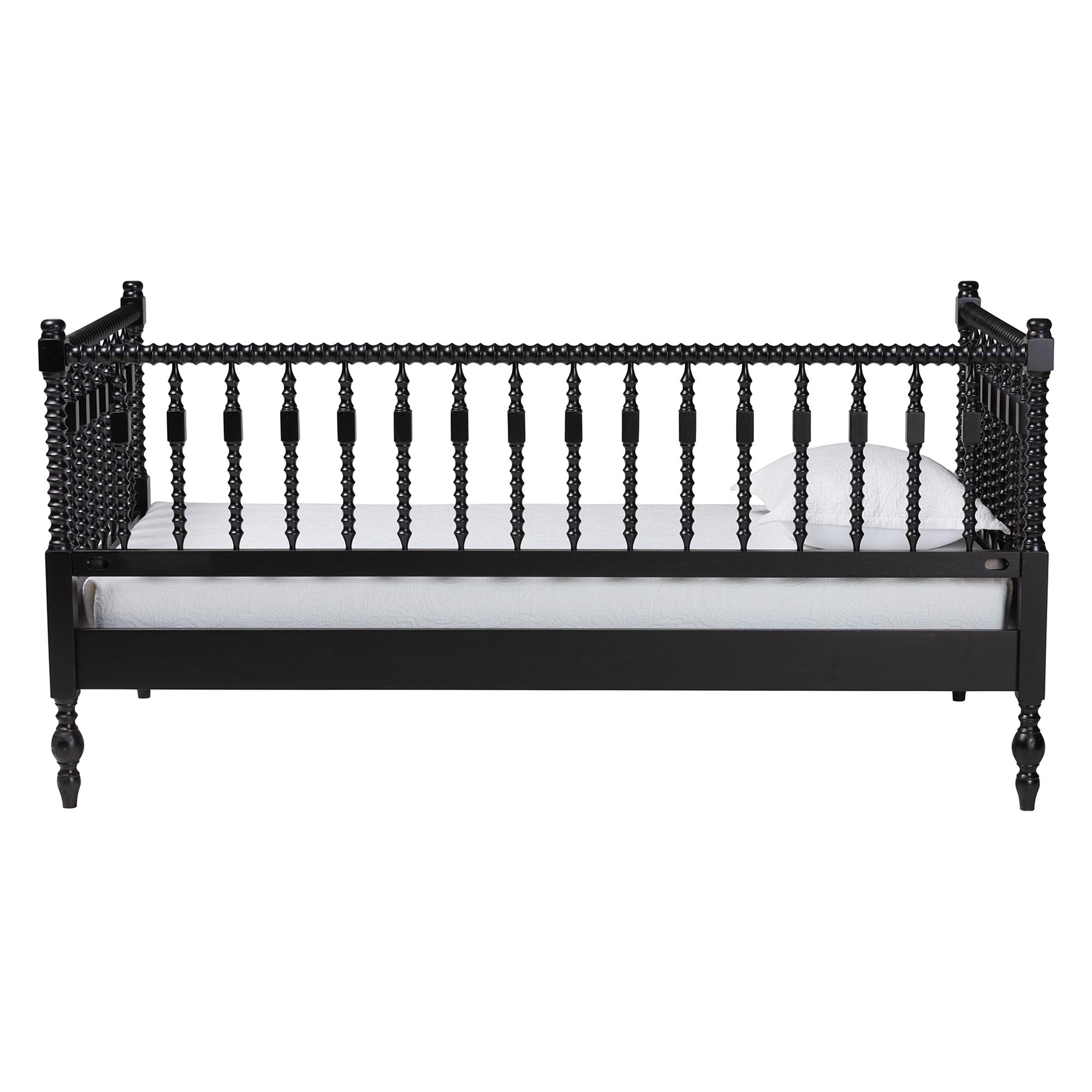 Baxton Studio Callison Spindle Daybed - Turned Farmhouse Sofa Bed with Spoked Frame Border for Living Room, Guest Room, or Kids Room, Black, Twin